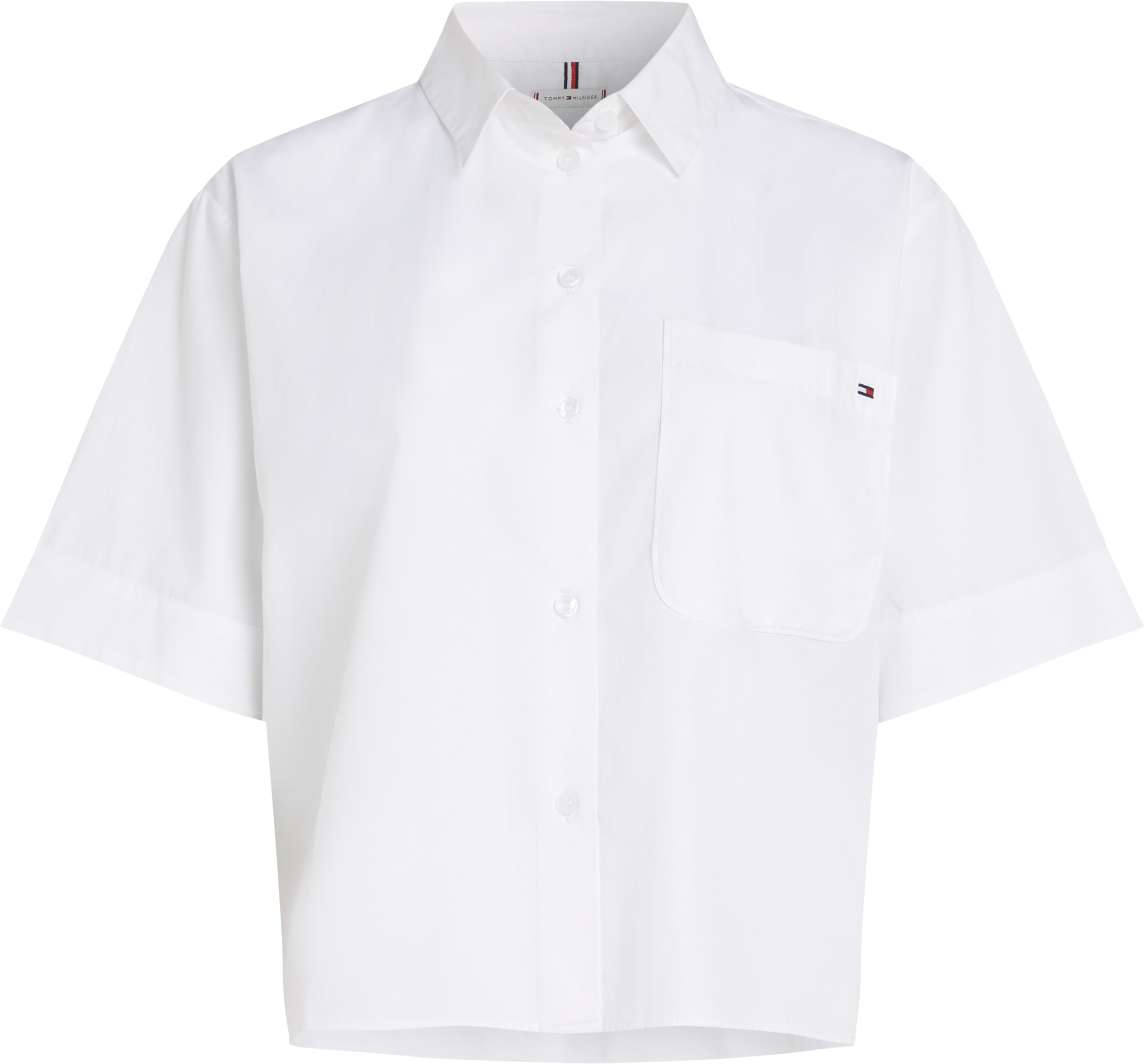 Tommy Hilfiger Kurzarmshirt »POPLIN BOXY SHORT S/S SHIRT«, mit Brusttasche, Logostickerei