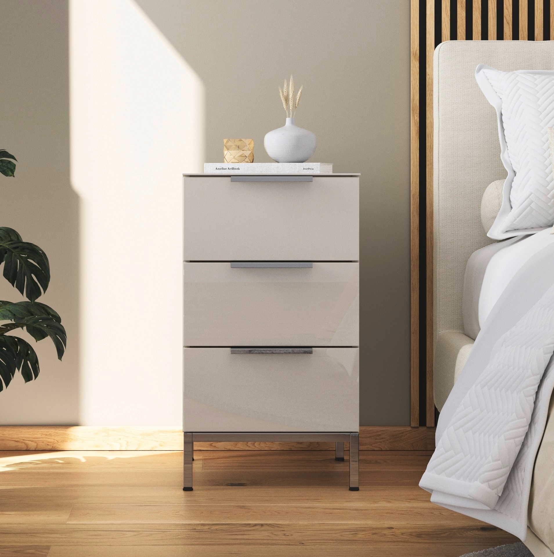 rauch Nachtkommode »Nachttisch Nachtschrank Nachtkonsole FLIPP mit Glasfront«, (Breite 40 cm), mit 3 Schubladen und Soft-Close-Funktion, Oberboden und Front Glas