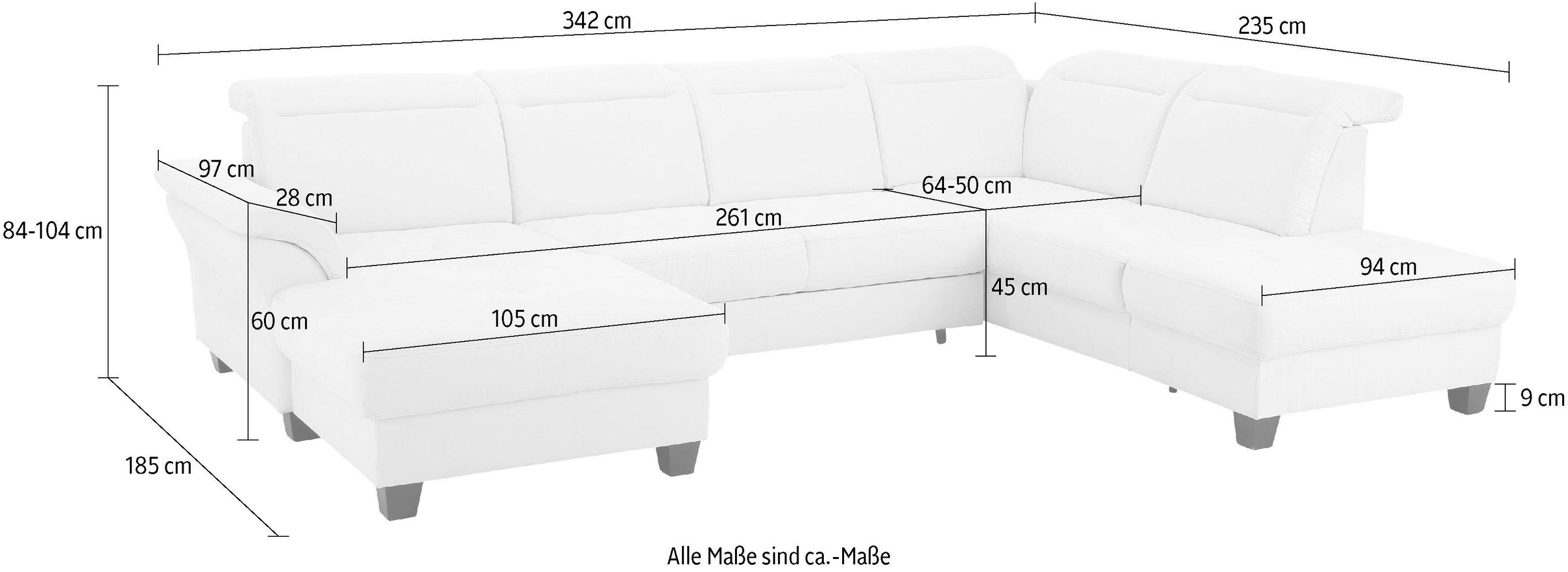 Home affaire Wohnlandschaft »Solvei U-Form«, Sitztiefenverstellung und Federkern, wahlweise Kopfteilverstellung