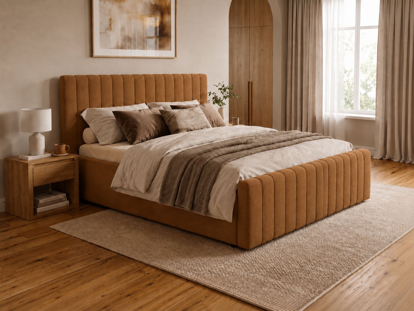 OTTO home Polsterbett "MOIVRE, vertikale Steppung in Rillenoptik, wahlweise mit Bettkasten" Stauraumbett, gepolstertes Kopfteil, ohne Matratze, modernes Design