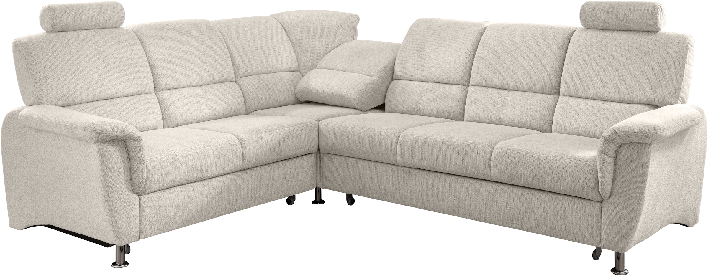 Home affaire Ecksofa »Pisa L-Form, mit Schlaffunktion, Stauraum, 2x höhenverstellbare«, Kopfstützen und Relaxfunktion im Eckelement