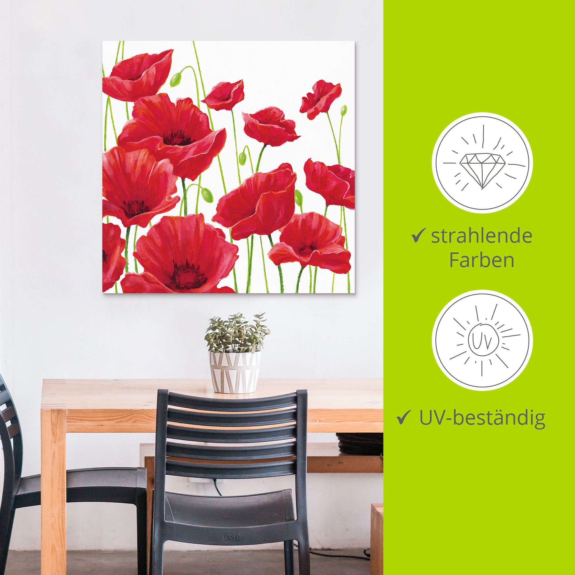 Artland Wandbild »Rote Mohnblumen I«, Blumen, (1 St.), als Alubild, Outdoorbild, Leinwandbild, Poster, Wandaufkleber