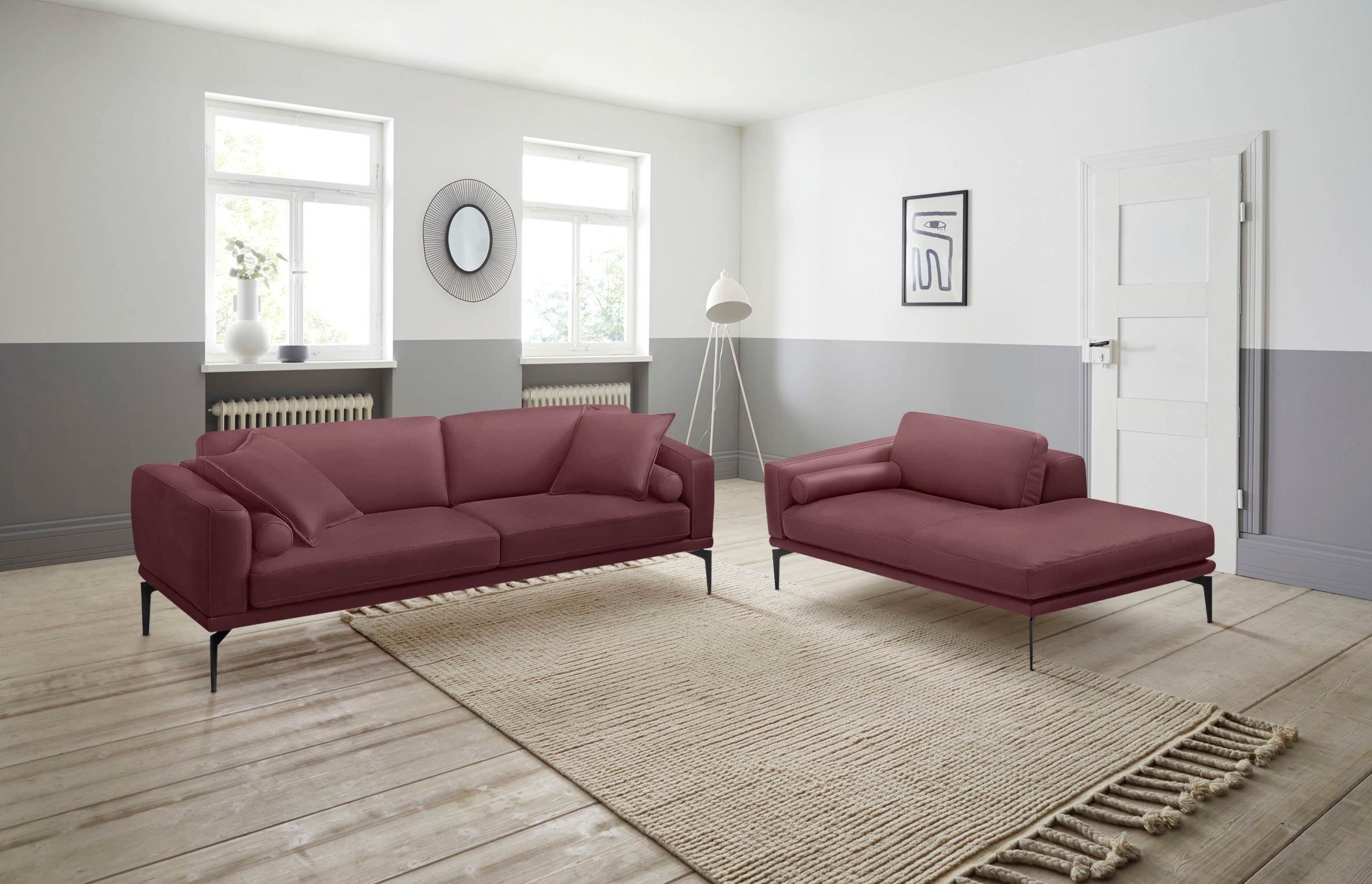Egoitaliano Polstergarnitur "Masu, Design trifft sensationellen Sitzkomfort" Set besteht aus 2,5-Sitzer, freistehende Ottomane und 3 Rollkissen