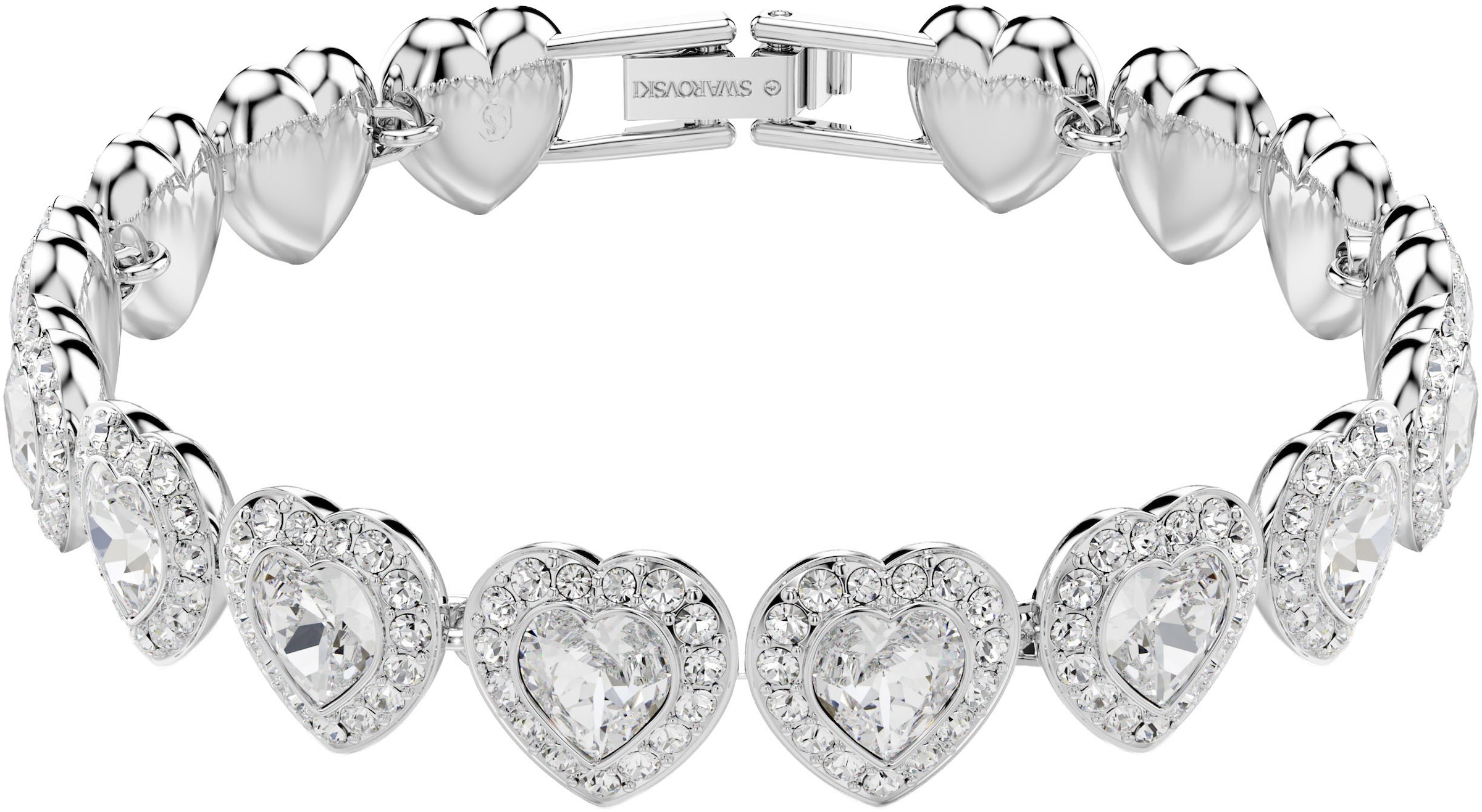 Armband SWAROVSKI "Schmuck Geschenk Ariana Grande Armkette Herz", silber (metallfarben, kristallweiß, kristallweiß), Armbänder, Damen, Metall, Armband, mit Swarovski Kristall 3