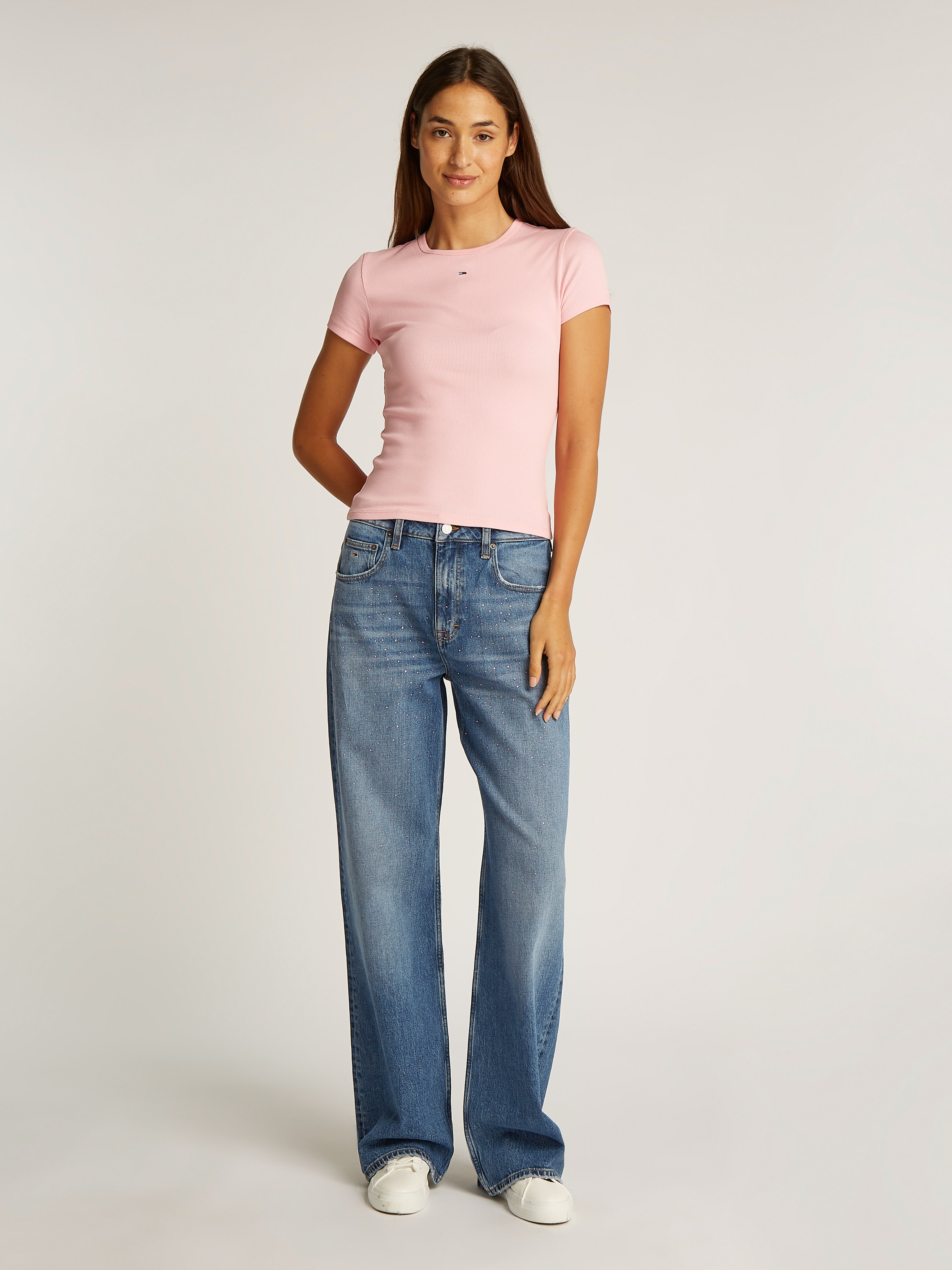 Tommy Jeans Straight-Jeans »Mia Mid Rise Relaxed Straight«, mit Strass-Steinen