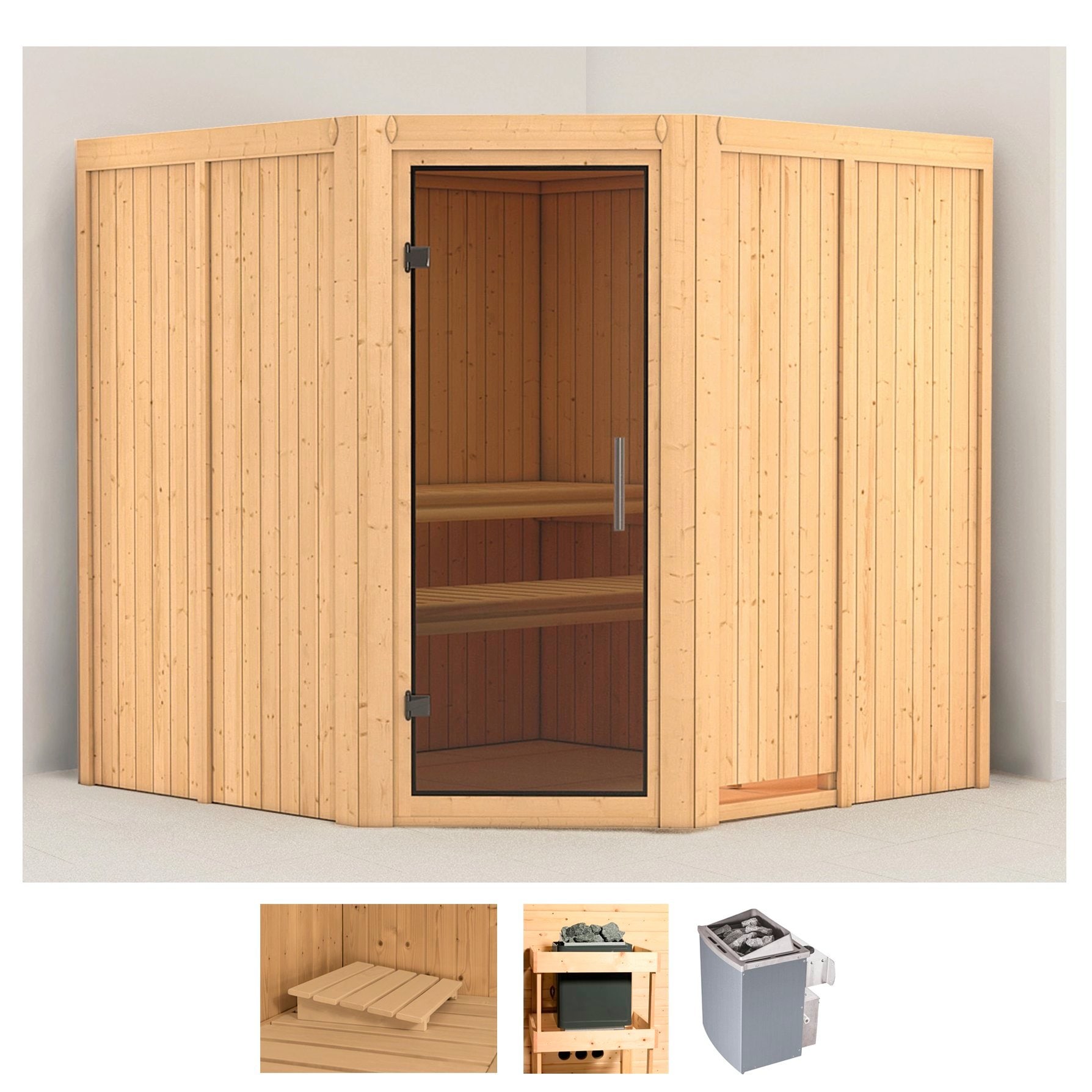 Karibu Sauna "Jarin" Set, Ofen 9 kW integr. Strg