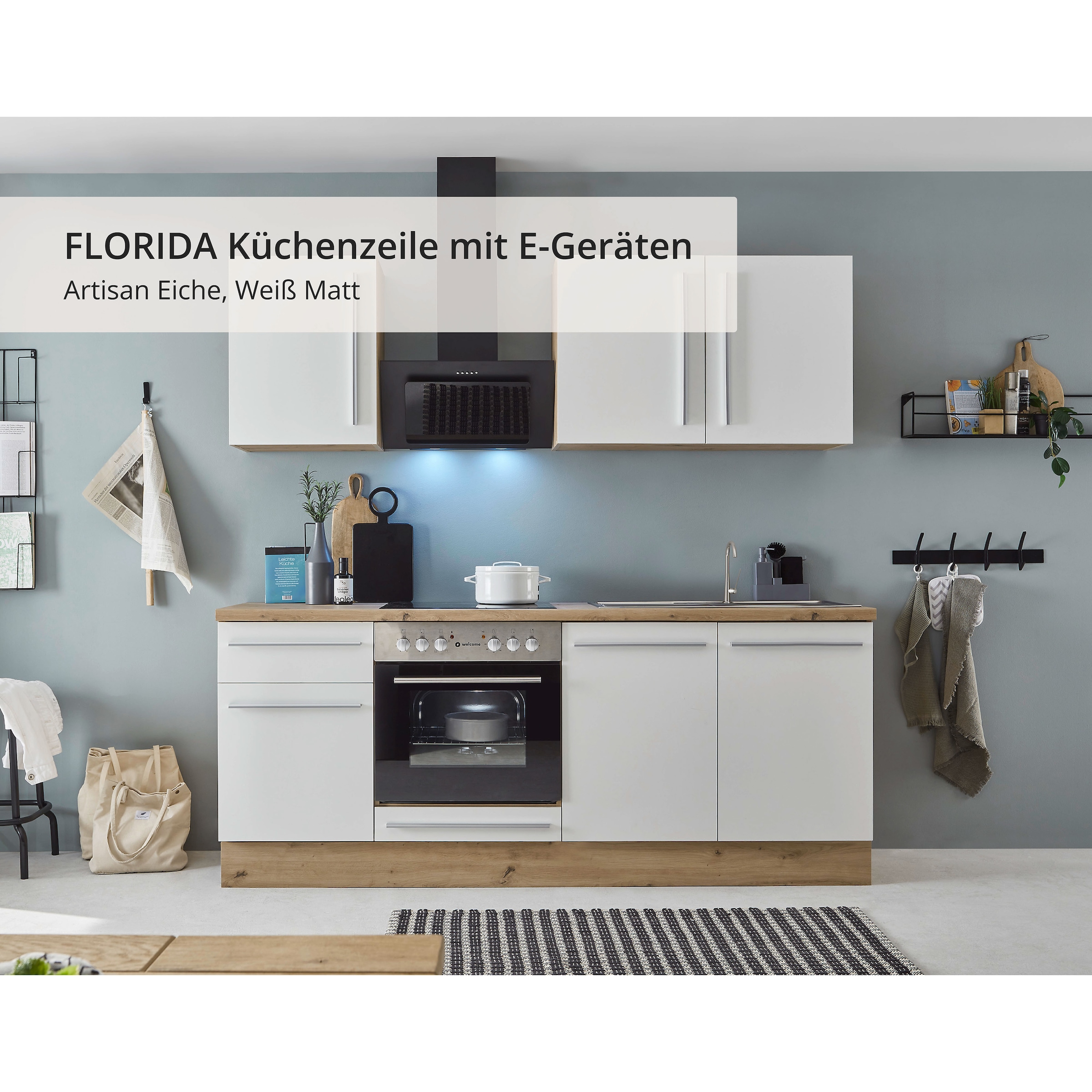 KOCHSTATION Küchenzeile »KS-Florida« mit 38mm starker Arbeitsplatte, wahlweise mit E-Geräten/Einbauspüle
