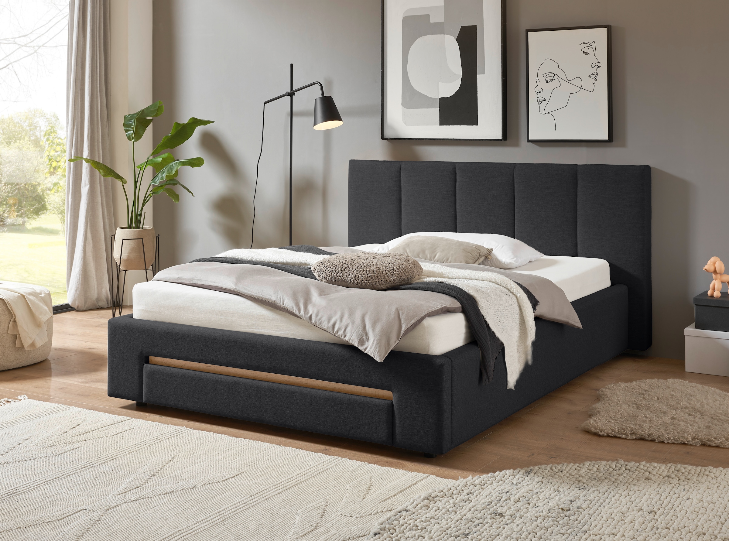 INOSIGN Polsterbett »CiTY/GiRON, Bettgestell mit Bettkasten, gepolstertes Stauraumbett«, mit Hundebett oder Stauraumschublade, Bezug Cord-oder Leinenoptik