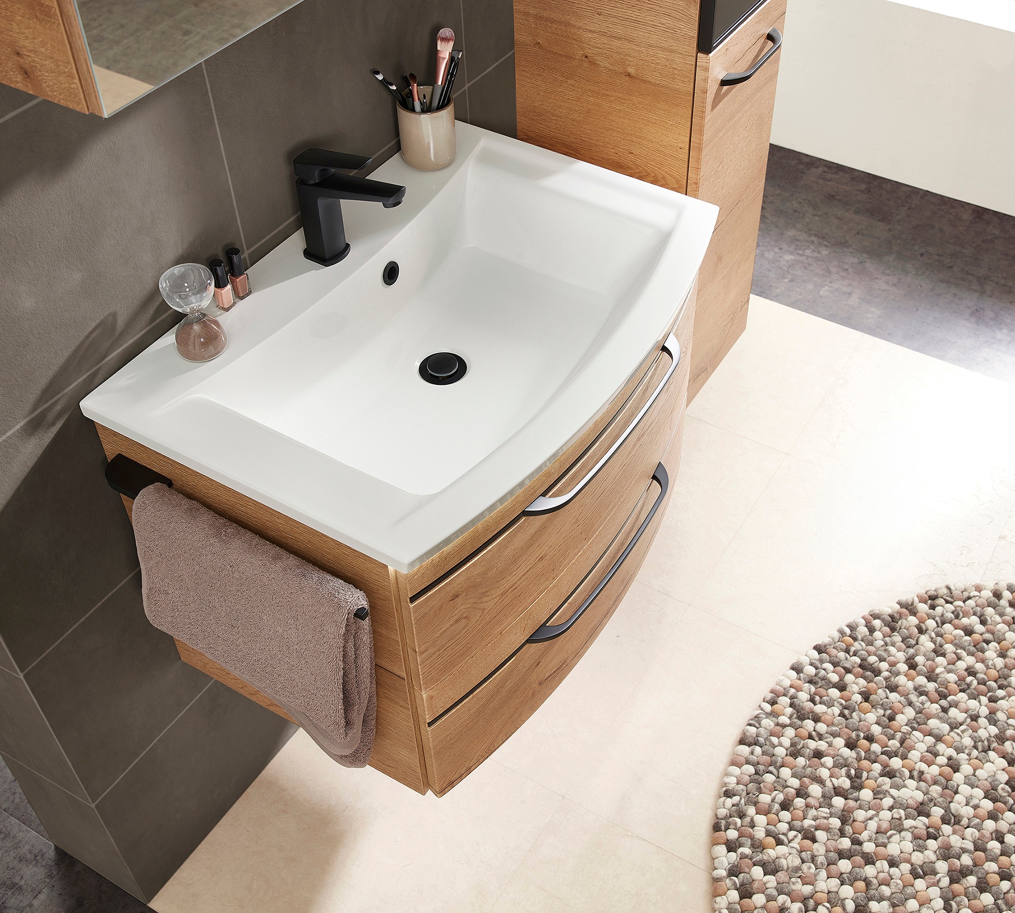 Saphir Waschtisch »Serie 7045 Mineralmarmor-Waschtisch und Unterschrank, 71,5 cm breit«, Waschplatz mit 2 Schubladen, Badmöbel Set mit Waschtisch