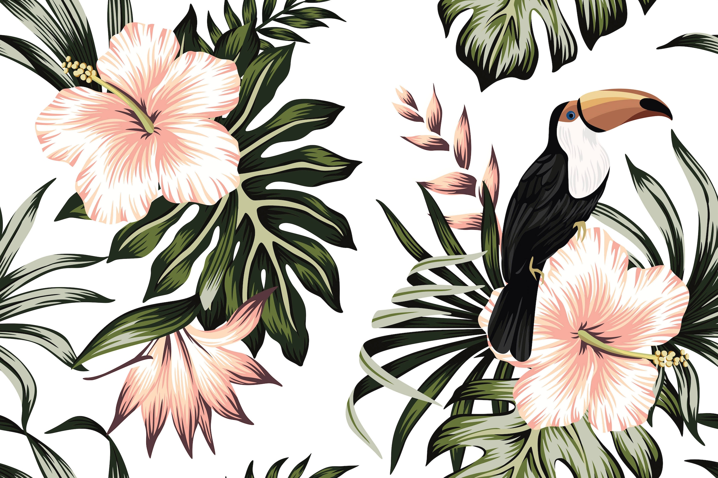 A.S. Création Leinwandbild »Toucan«, Blumen, (1 St.), Palmenblätter Hibiskus Dschungel Keilrahmen