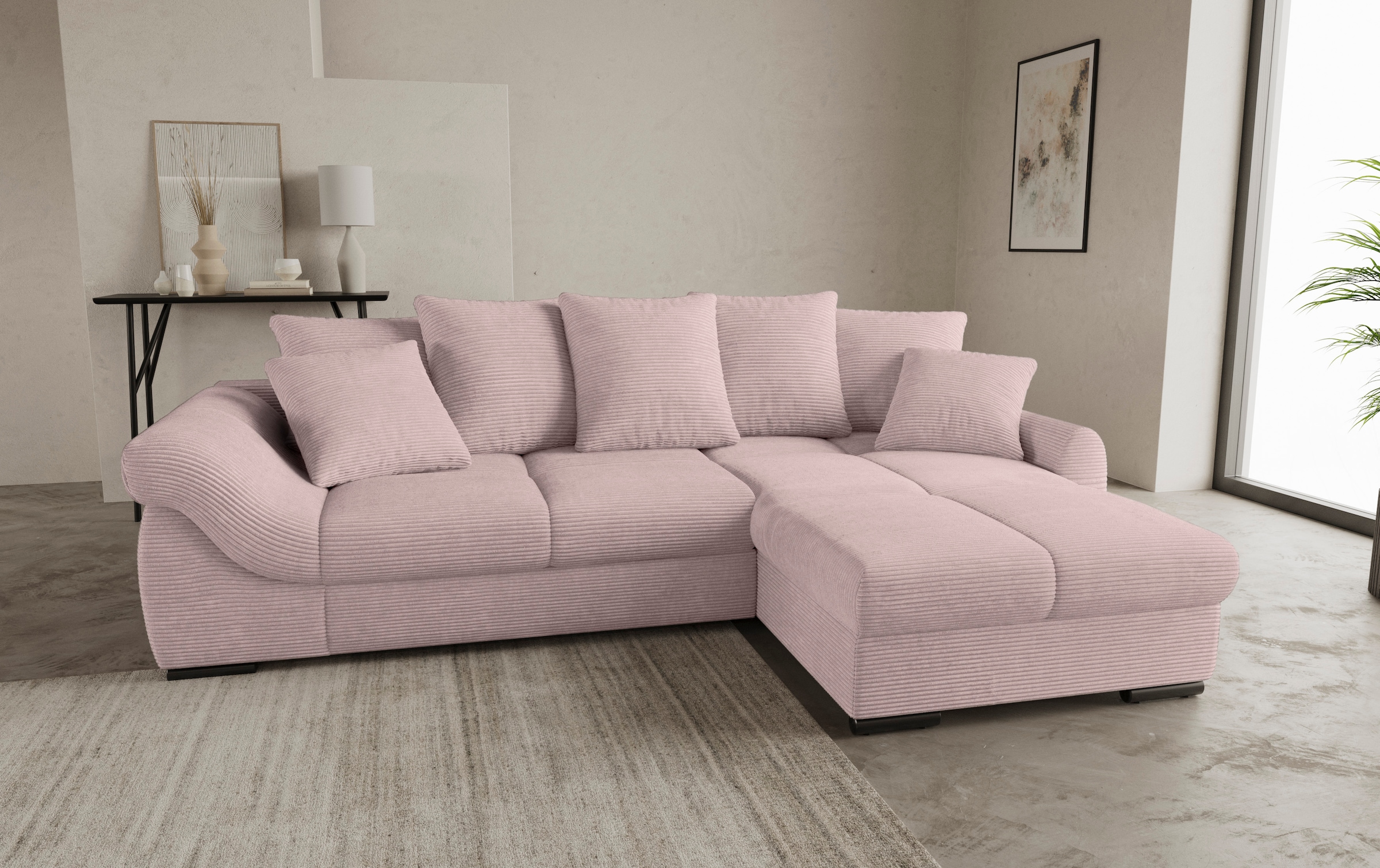 Mr. Couch Ecksofa »Livorno L-Form«, inkl. Hochschläfer-Bettauszug, XL-Bettkasten weiß beschichtet