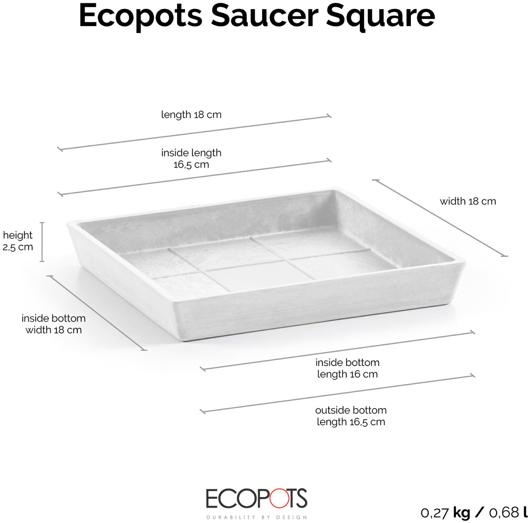 ECOPOTS Topfuntersetzer »Quadratisch 20 Weiß«, für innen und außen: frostsicher, bruchsicher und lichtbeständig