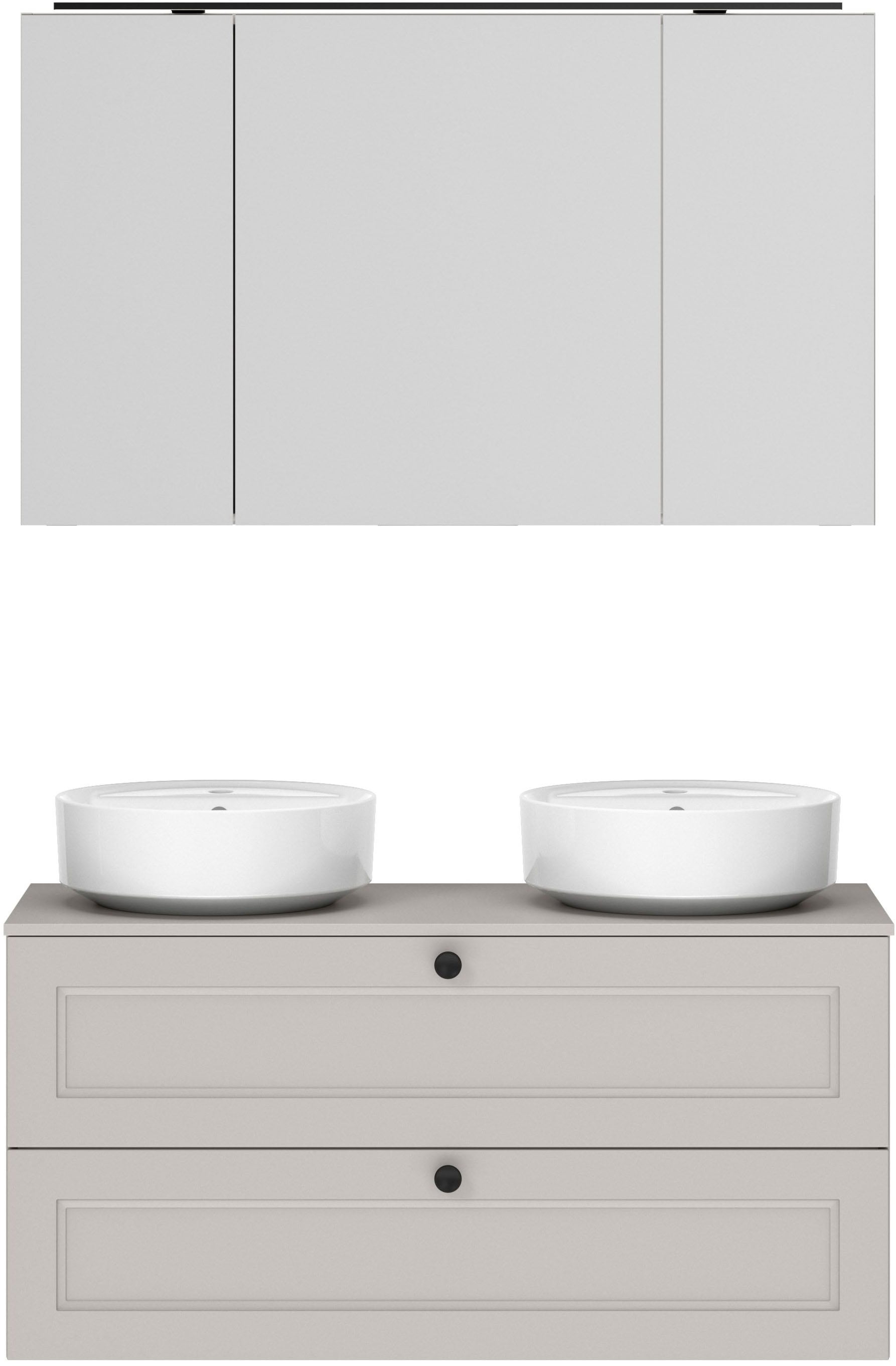 nobilia Badmöbel-Set "Cascada" Set, inkl. 2 Aufsatzwaschbecken und Spiegelschrank mit Beleuchtung, 4 Stk. tlg.