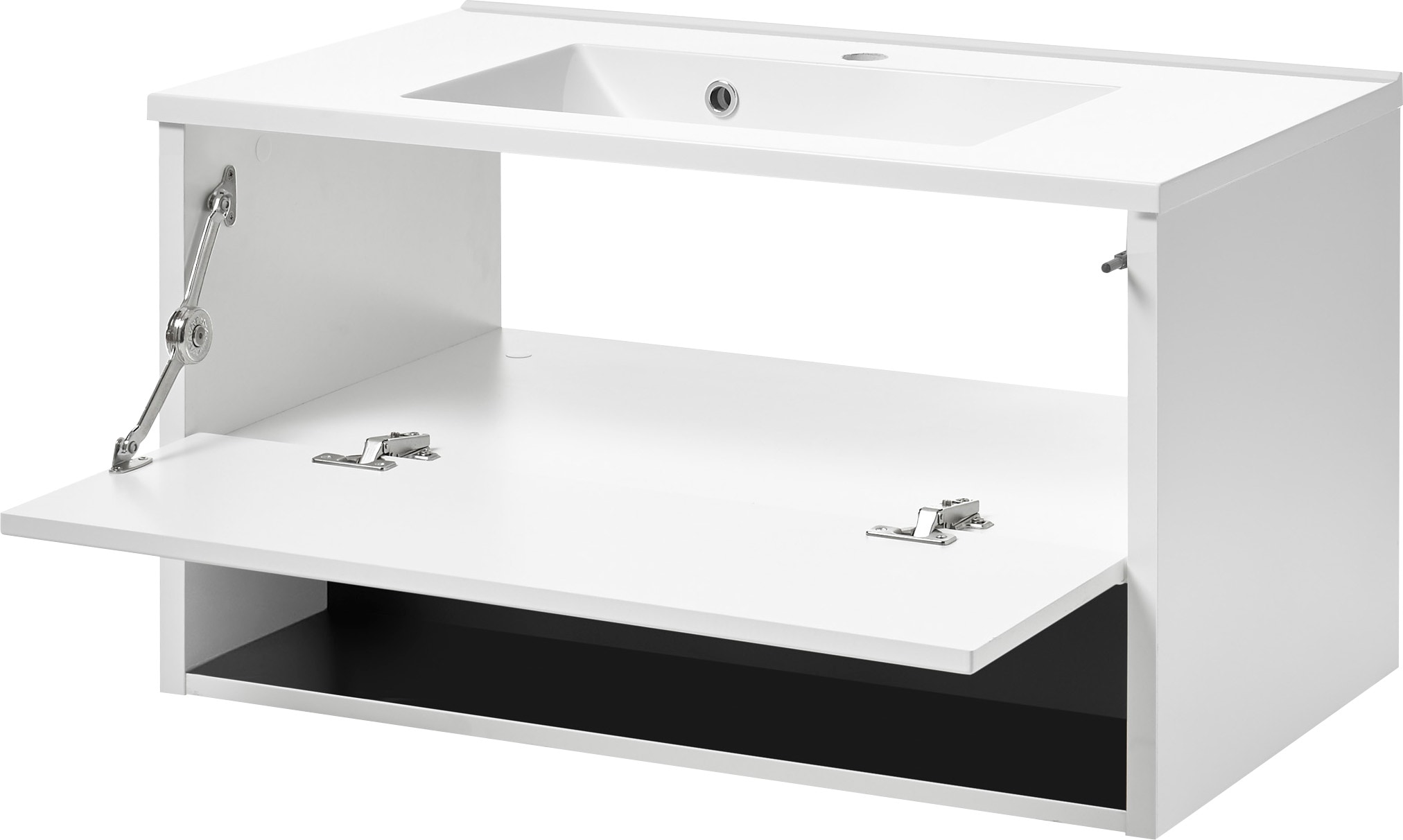 Places of Style Badmöbel-Set »Studio Line, Bad im modernen Design, 5-teiliges Badezimmer«, (5 St.), Schrank, Waschtisch und Spiegel, in zwei Farben verfügbar, Stauraum