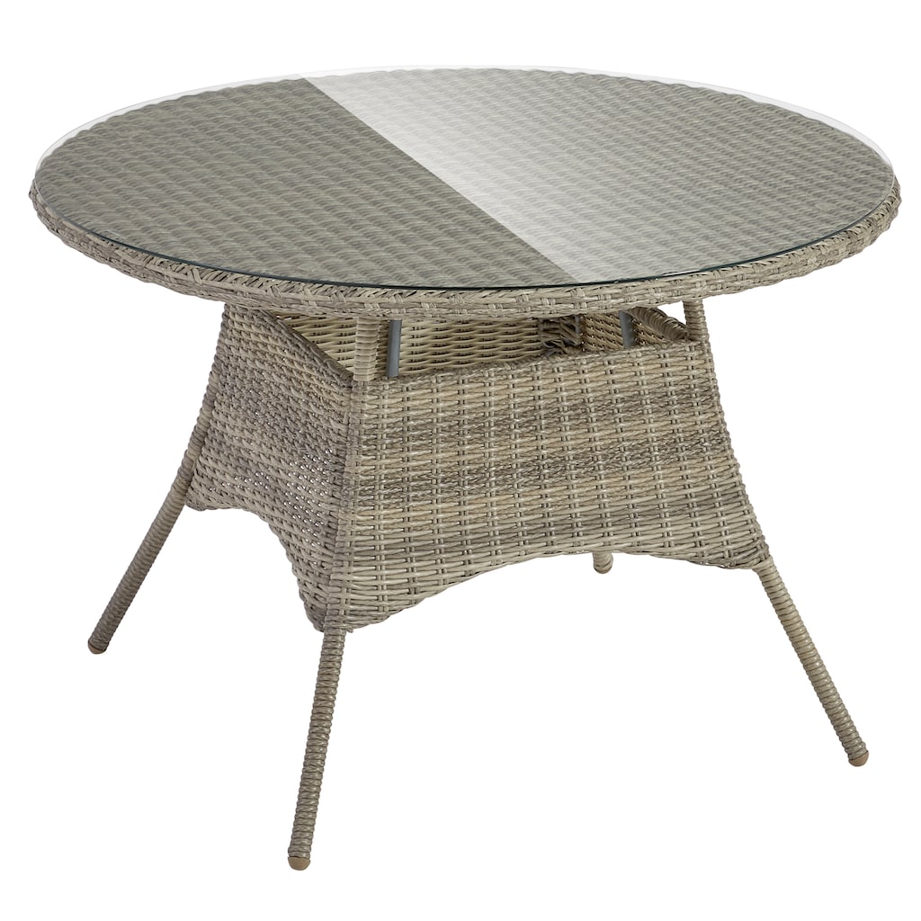 KONIFERA Garten-Essgruppe »Venedig«, (Set, 5 tlg., 4x Sessel, 1x Tisch Ø120 cm, inkl. Auflagen, Aluminium, Polyrattan)