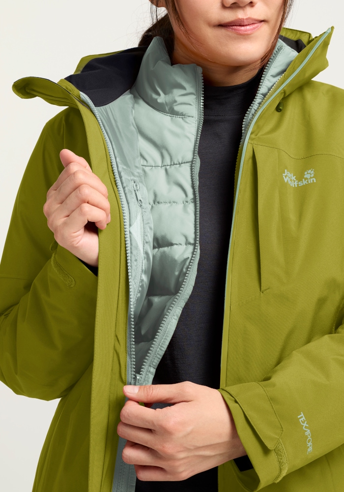 Jack Wolfskin 3-in-1-Funktionsjacke »HUNBERG 2 3IN1 JKT W« mit Kapuze 3-in-1 Jacke, wasserdicht, winddicht und atmungsaktiv