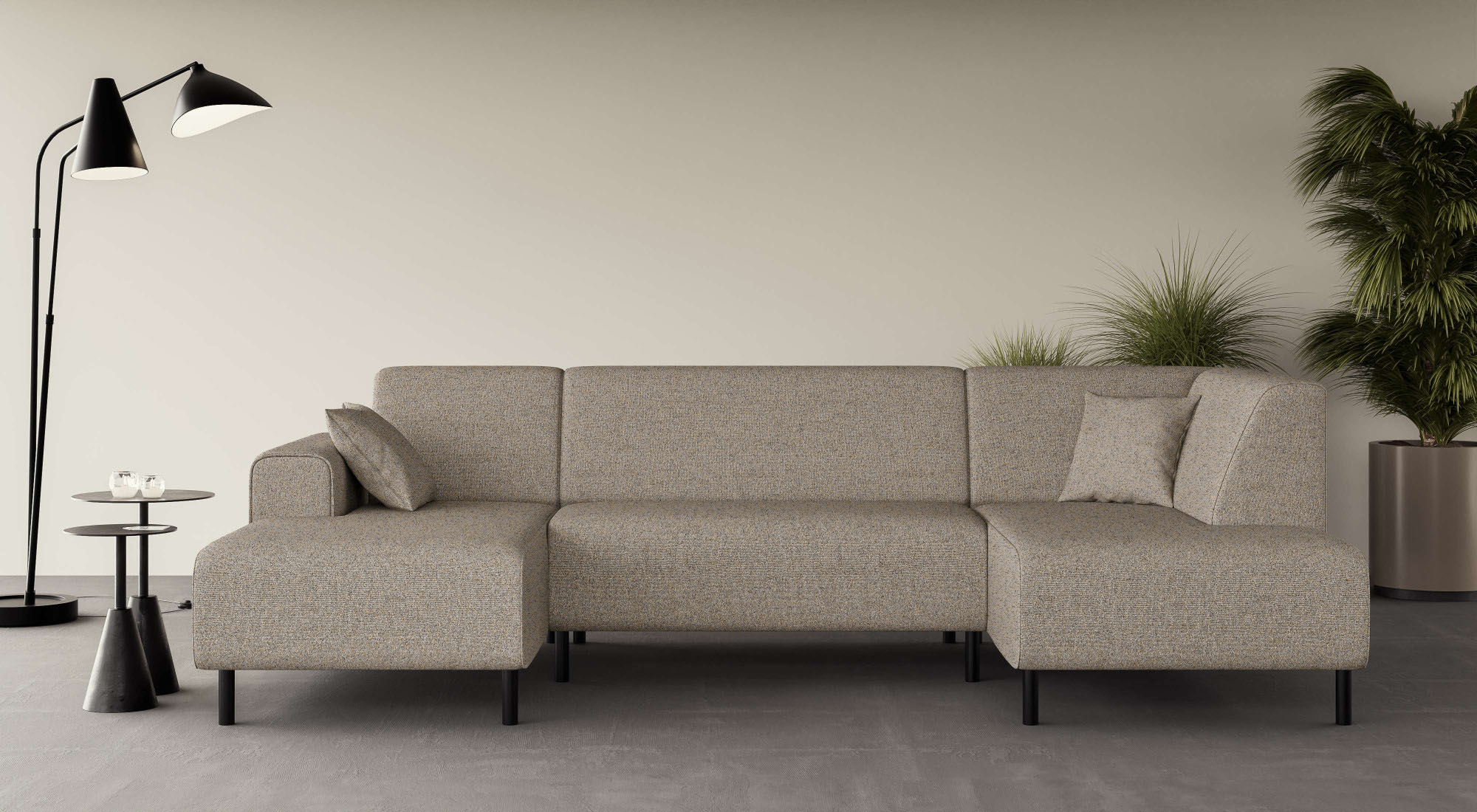 OTTO home Wohnlandschaft "ARROS U-Form mit Wellenunterfederung, Maße B/T/H: 300/163/81 cm" incl. Zierkissen, mit Recamiere links/rechts bestellbar, auch in Cord