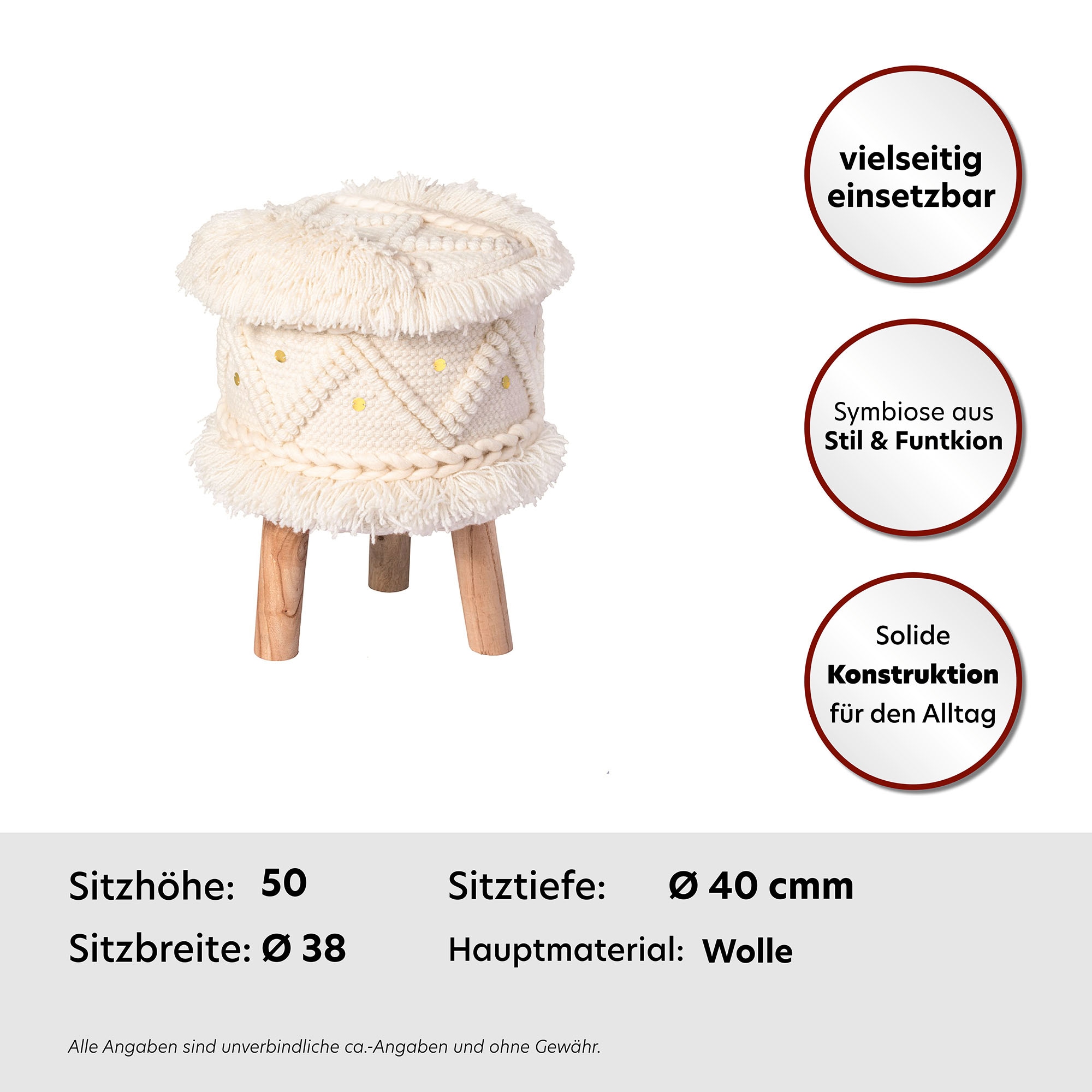 Kayoom Sitzhocker »Hocker Bohist 525, charaktergebende Strukturen mit Fransen und Quasten«, (1 St.), handgefertigtes Unikat, Boho-Style, gut kombinierbar