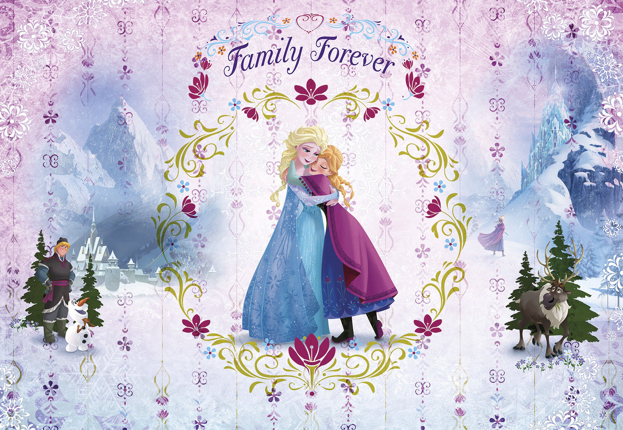 Komar Vliestapete "Digitaldruck Vlies - Frozen Family Forever - Größe 400 x 260 cm" bedruckt glatt Wohnzimmer, Schlafzimmer