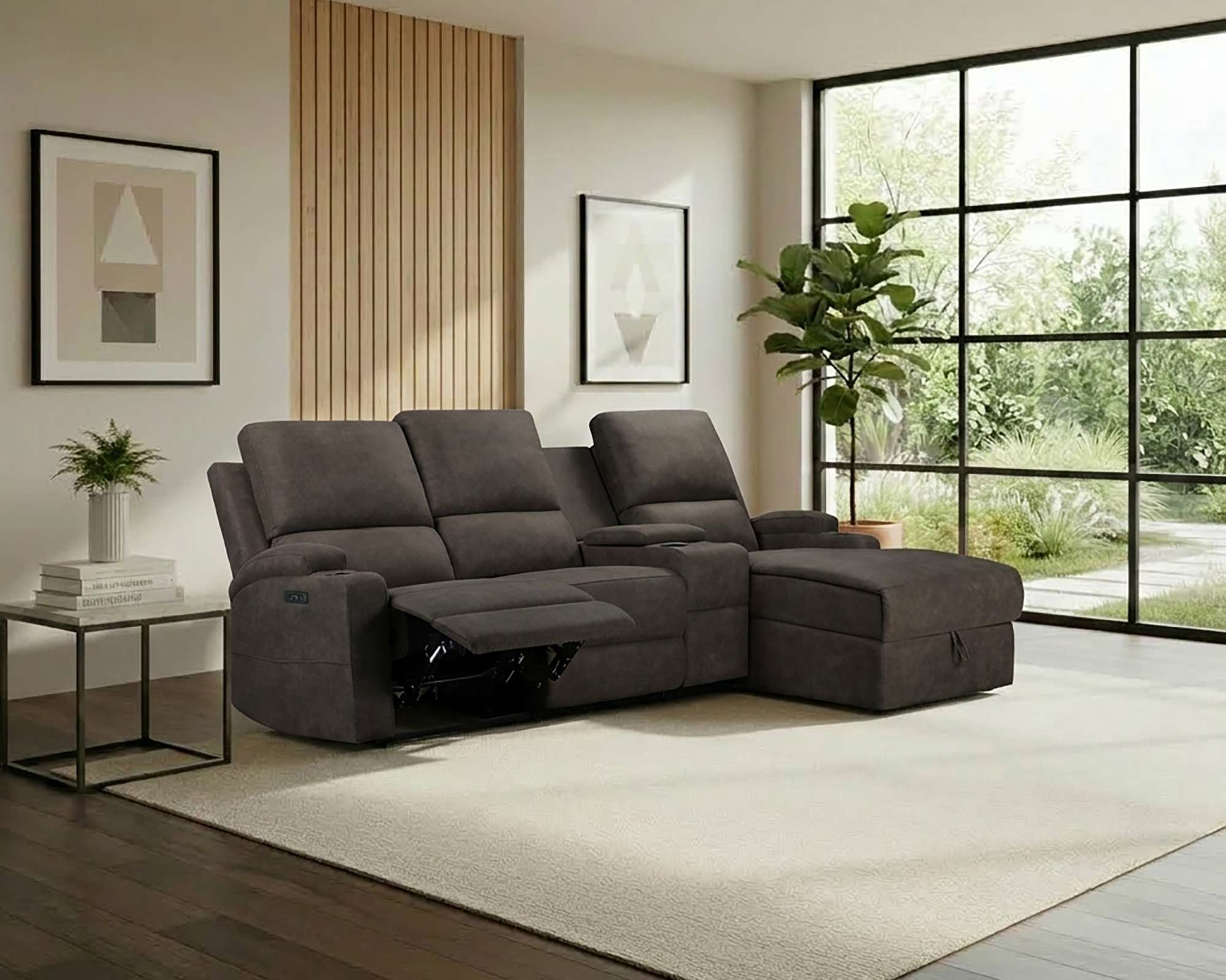 OTTO home Ecksofa "NAPORI Microfaser, Multimediasofa, 3er Kinosessel XXL, L-Form" Kinosofa, manuelle o. elektr. Relaxfunktion, Staufach, Getränkehalter