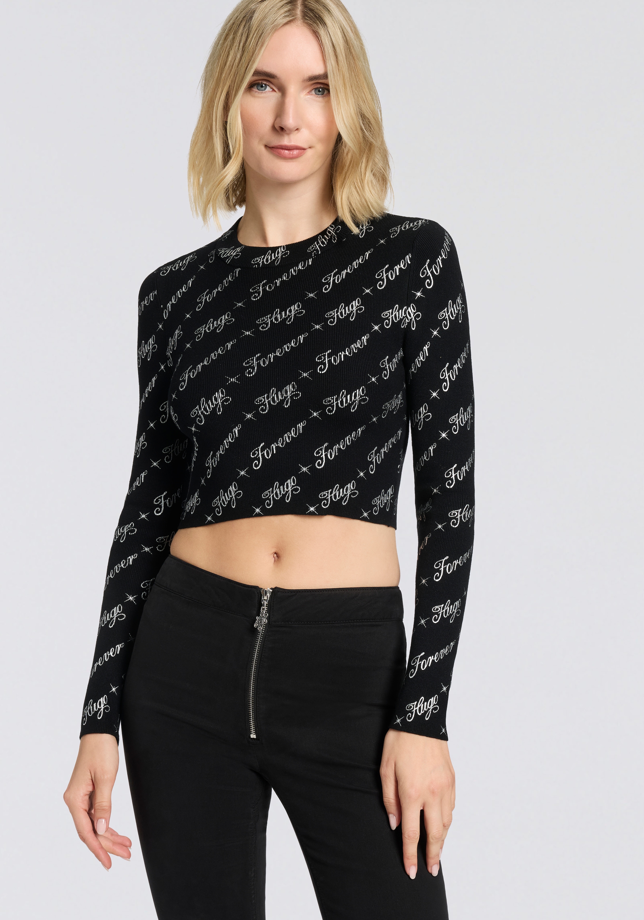 HUGO Blue Langarmshirt "Soiler", mit All-Over-Print, cropped günstig online kaufen