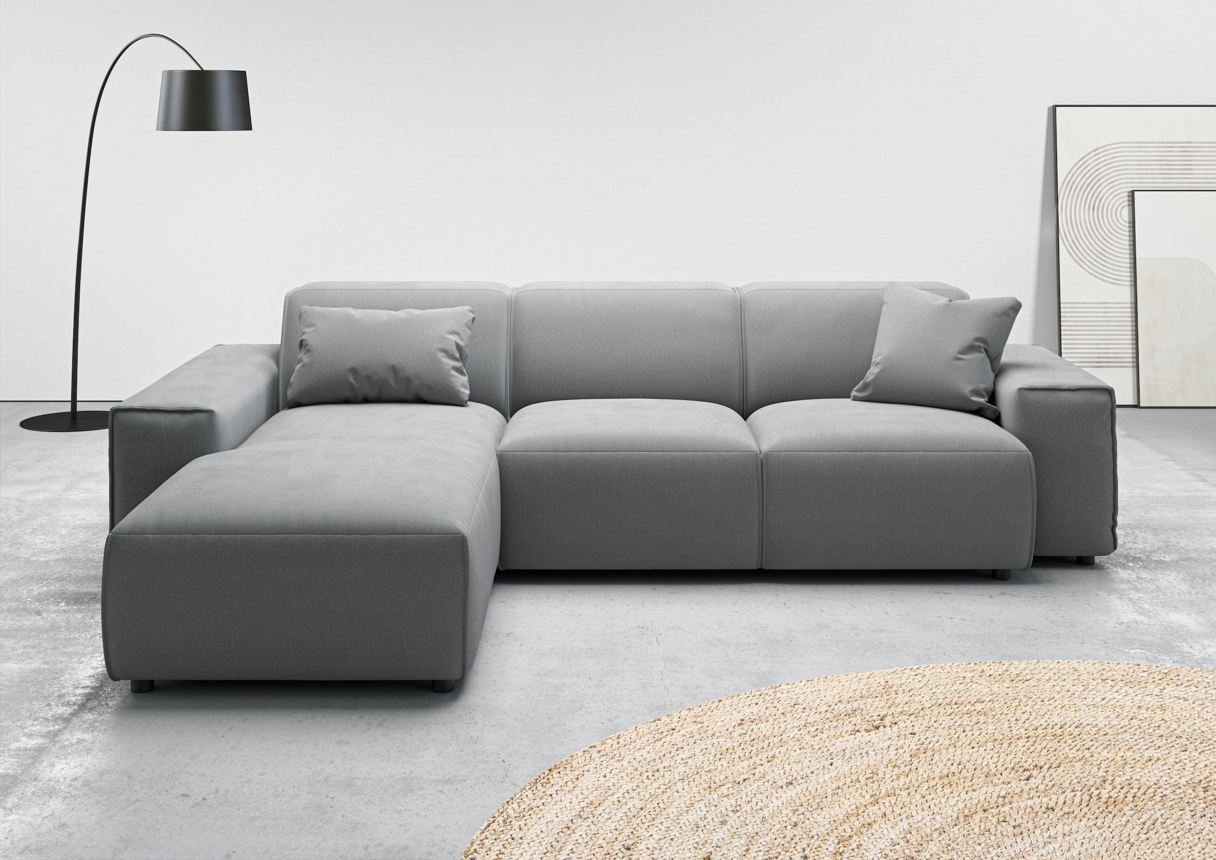 Ecksofa HOME AFFAIRE "Glimminge L-Form auch in Breitcord, Feincord + Easy care-Bezug", grau, B:264cm H:71cm T:191cm, 100% Polyester, Sofas, Ecksofa, Breite 264, Zierkissen 6