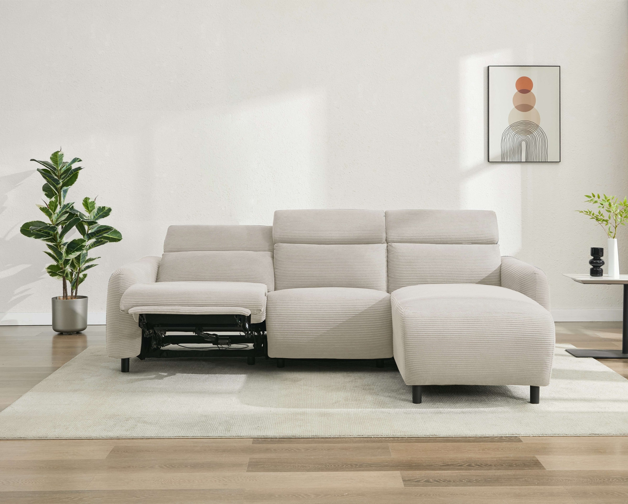 Home affaire Ecksofa »SKAANE in Cord, L-Form, 274 cm, manuelle u. elektrische Funktion,«, Kopfteilverstellung, Relax-und Liegefunktion, Federkernpolsterung