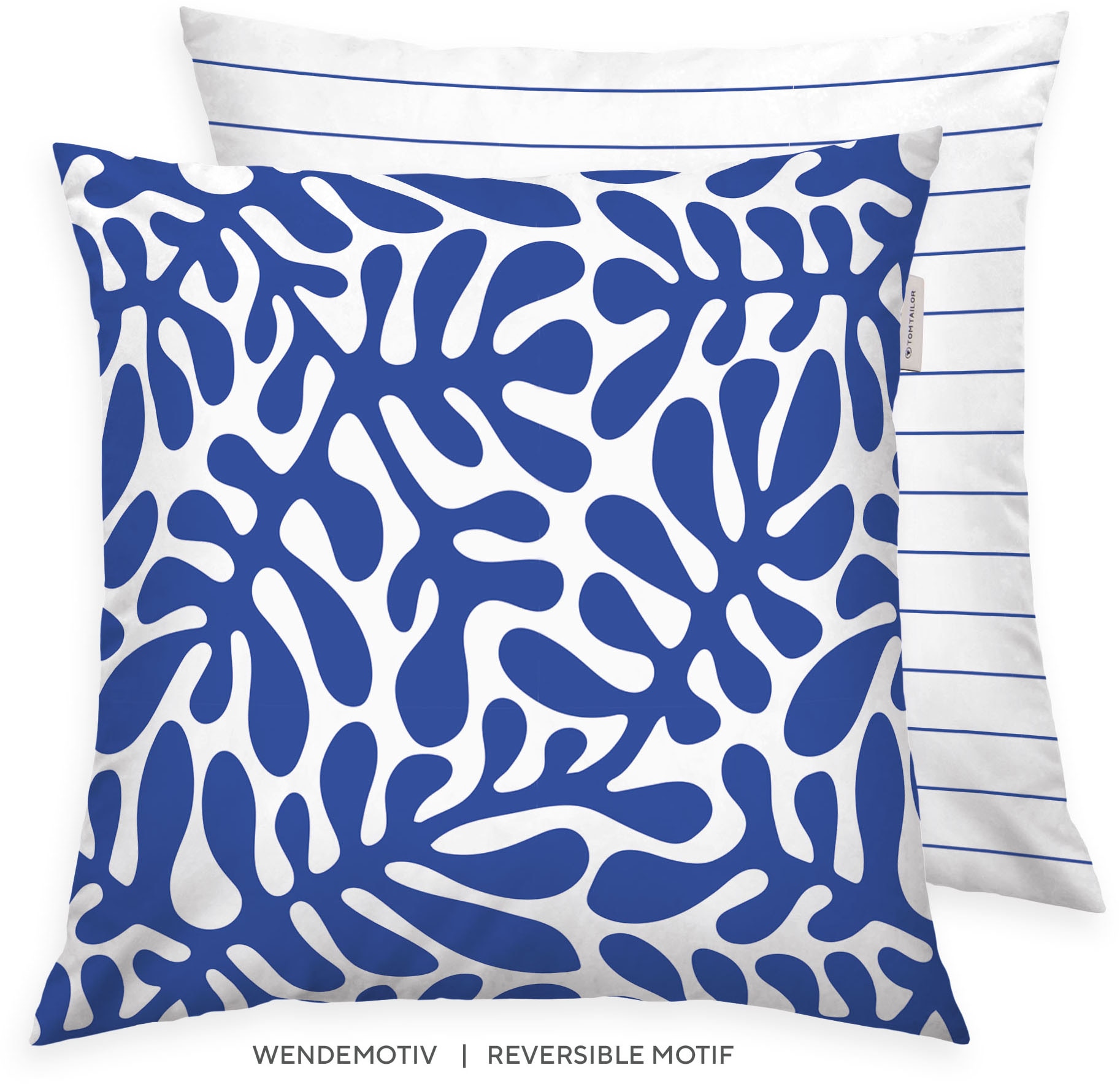 Kissenhülle TOM TAILOR HOME, B:40cm L:40cm, blau, Renforcé, Obermaterial: 100% Baumwolle, Kinderzimmer, Kissenbezüge, "new bedroom, ORGANIC LEAVES,