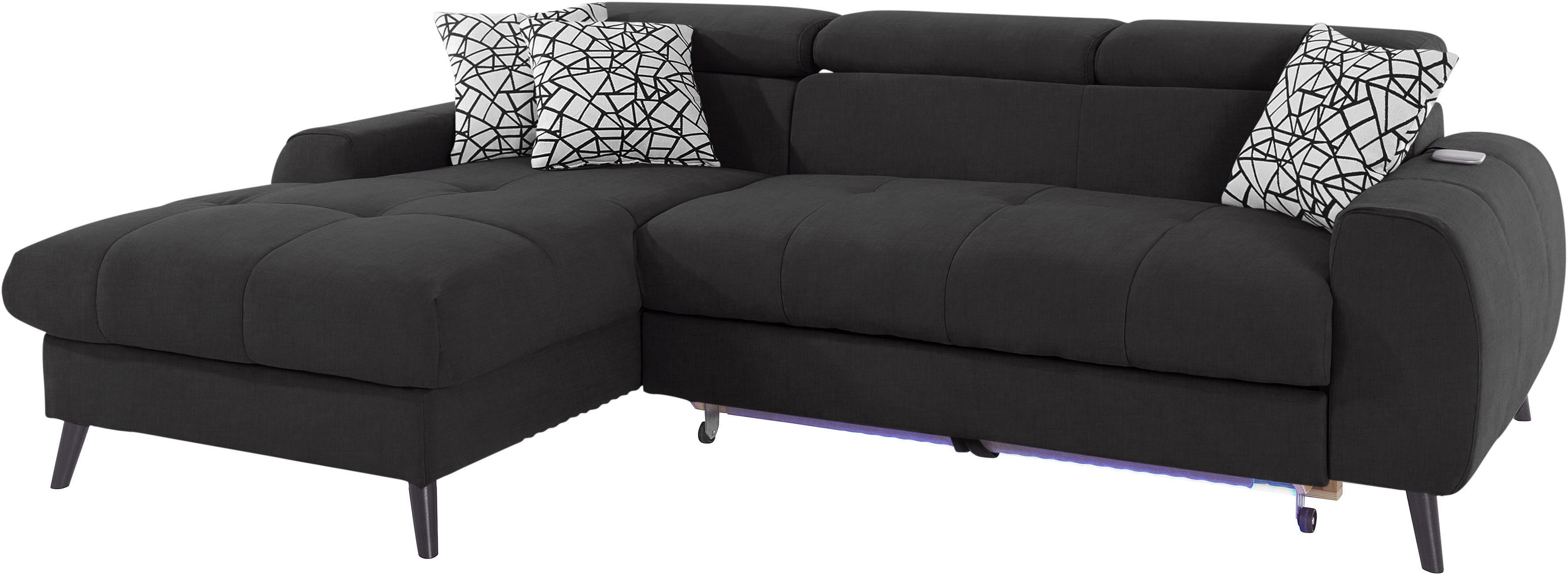 Thumbnail - COTTA Ecksofa "Mia L-Form mit 3 Zierkissen" wahlweise mit Bettfunktion, Bettkasten, Beleuchtung & Wireless-Charger