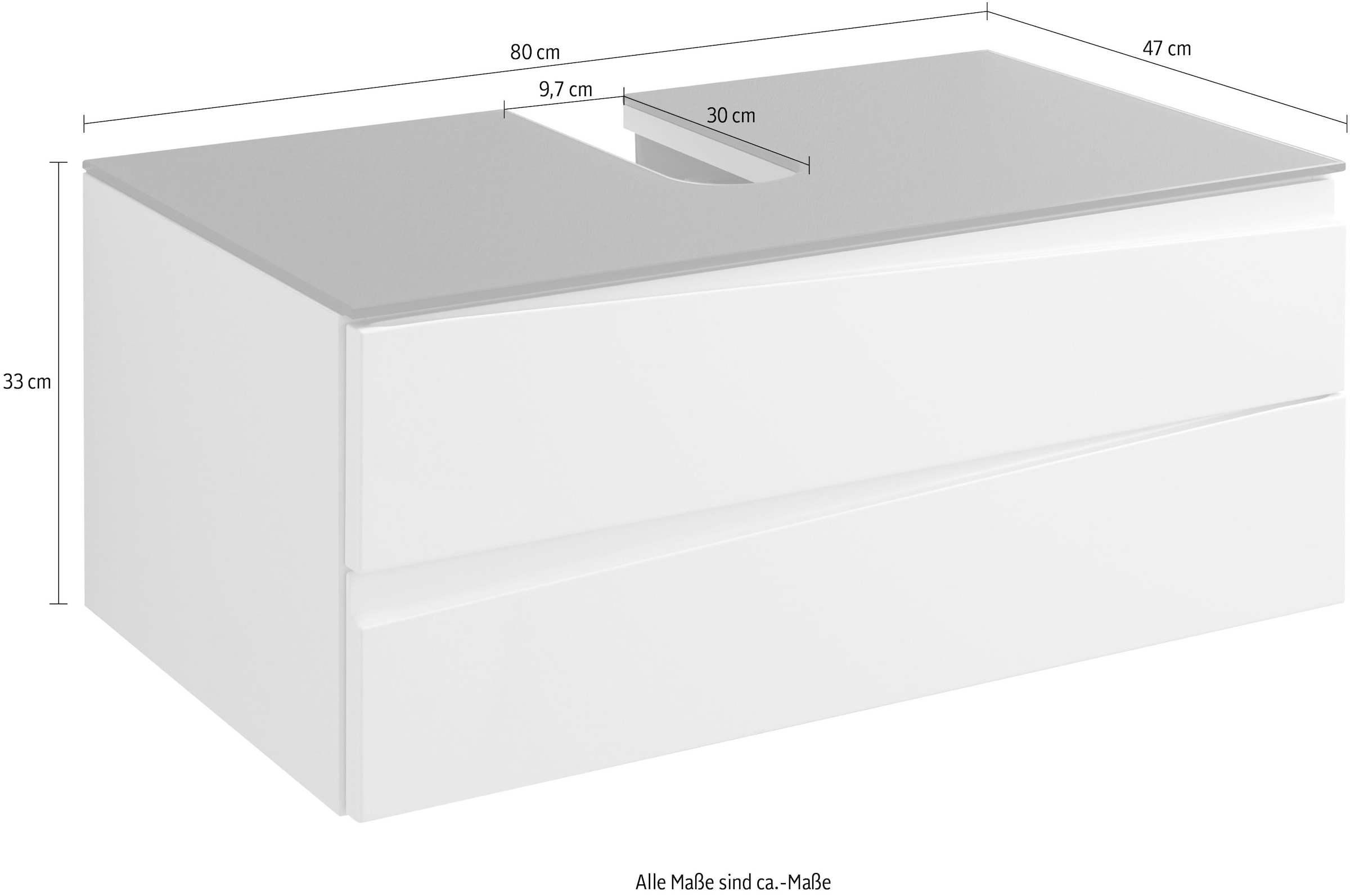 byLIVING Waschbeckenunterschrank »Shape«, Breite 80 cm, Front Hochglanz  weiß, Deckeplatte Glas anthrazit bestellen | BAUR