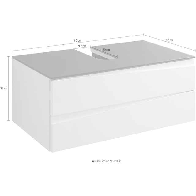 byLIVING Waschbeckenunterschrank »Shape«, Breite 80 cm, Front Hochglanz weiß,  Deckeplatte Glas anthrazit bestellen | BAUR