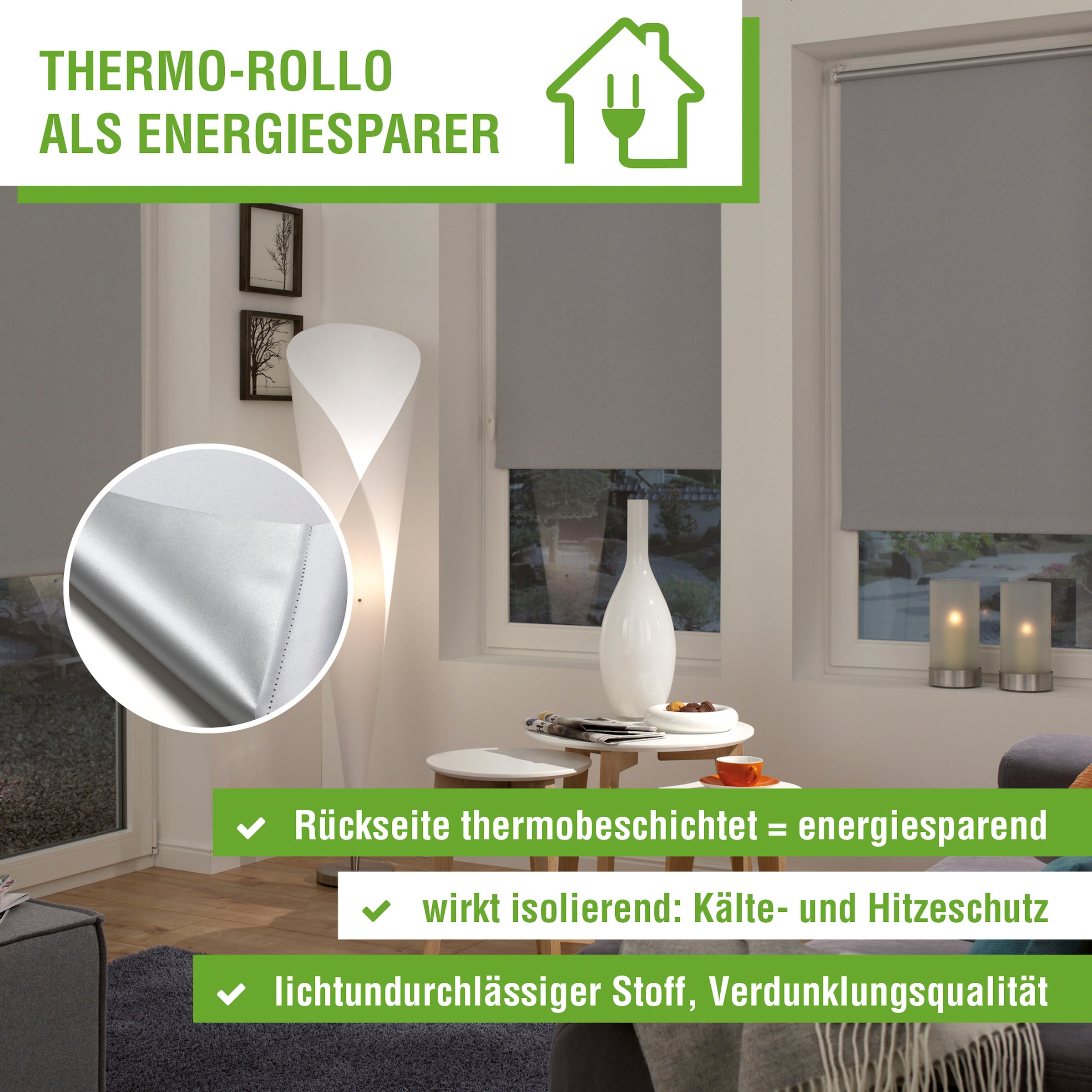 my home Seitenzugrollo »Thermo Klemmrollo Energiesparend«, energiesparend, ohne Bohren, freihängend, abdunkelnd mit Thermobeschichtung