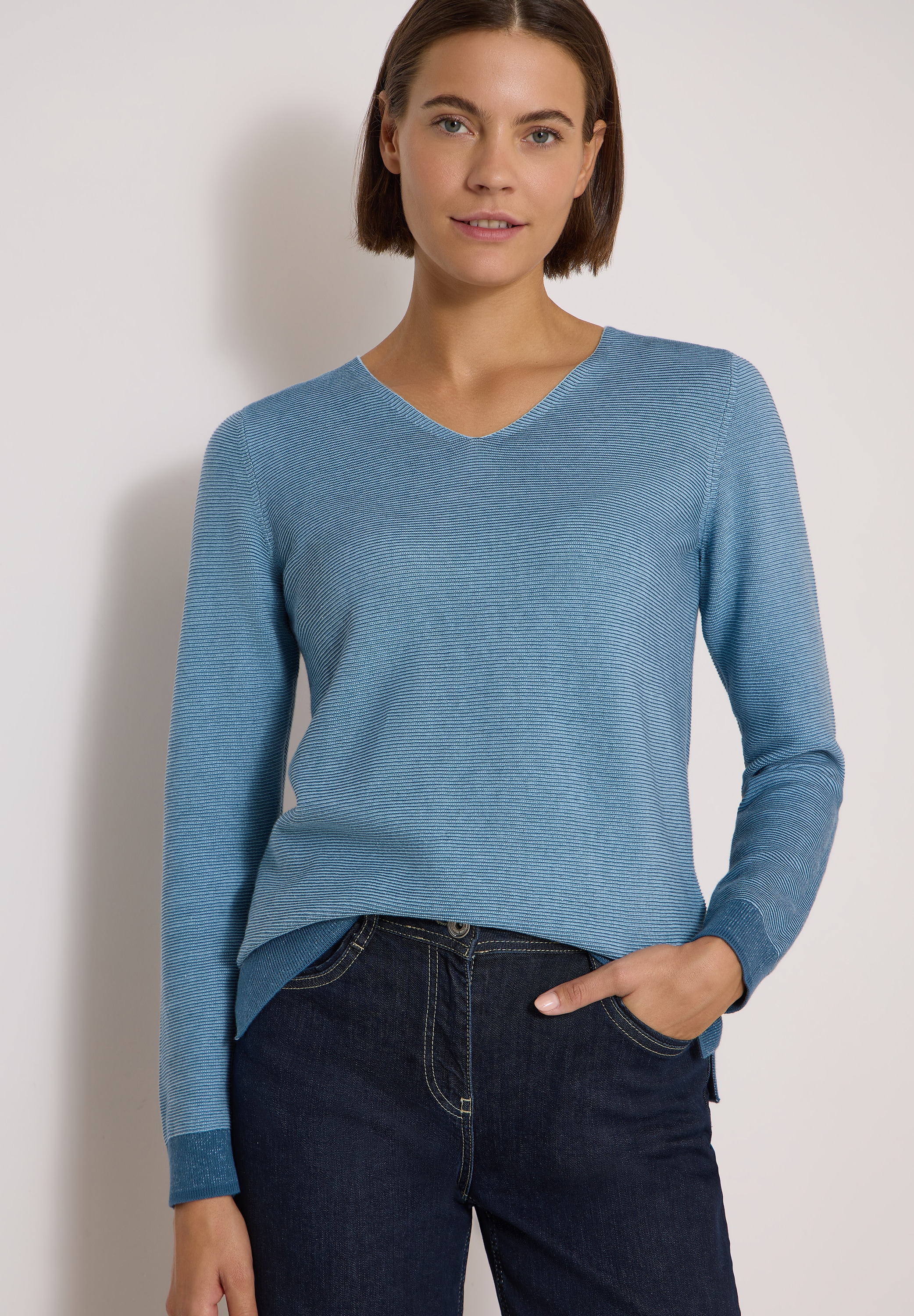 Cecil Strickpullover im Two-Tone-Look mit V-Neck