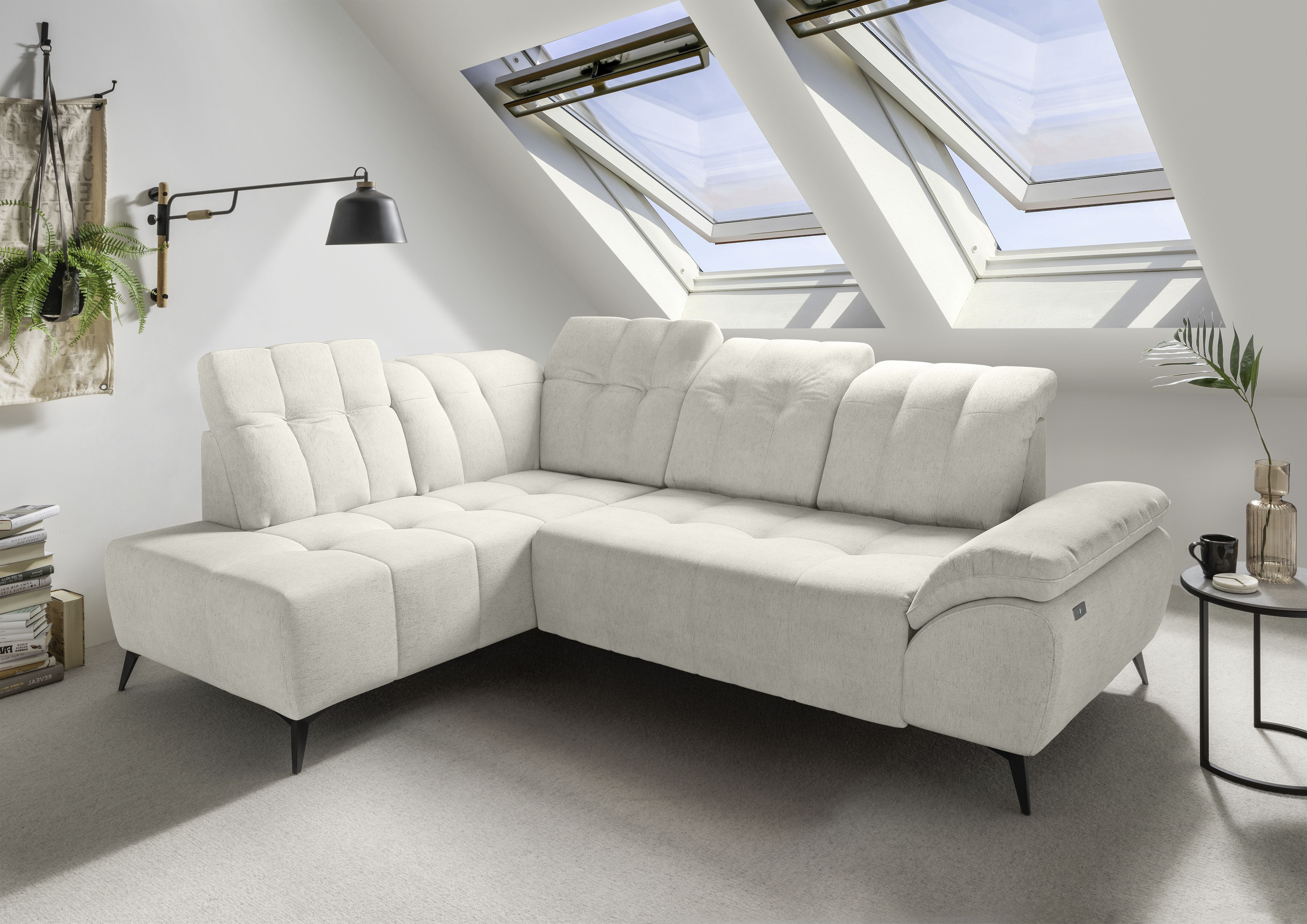 Home affaire Ecksofa "Fiore modern, bequeme Armlehne, tolle Detailverarbeitung, L-Form" elektrischer Sitzvorschub und Kopfstützen höhenverstellbar