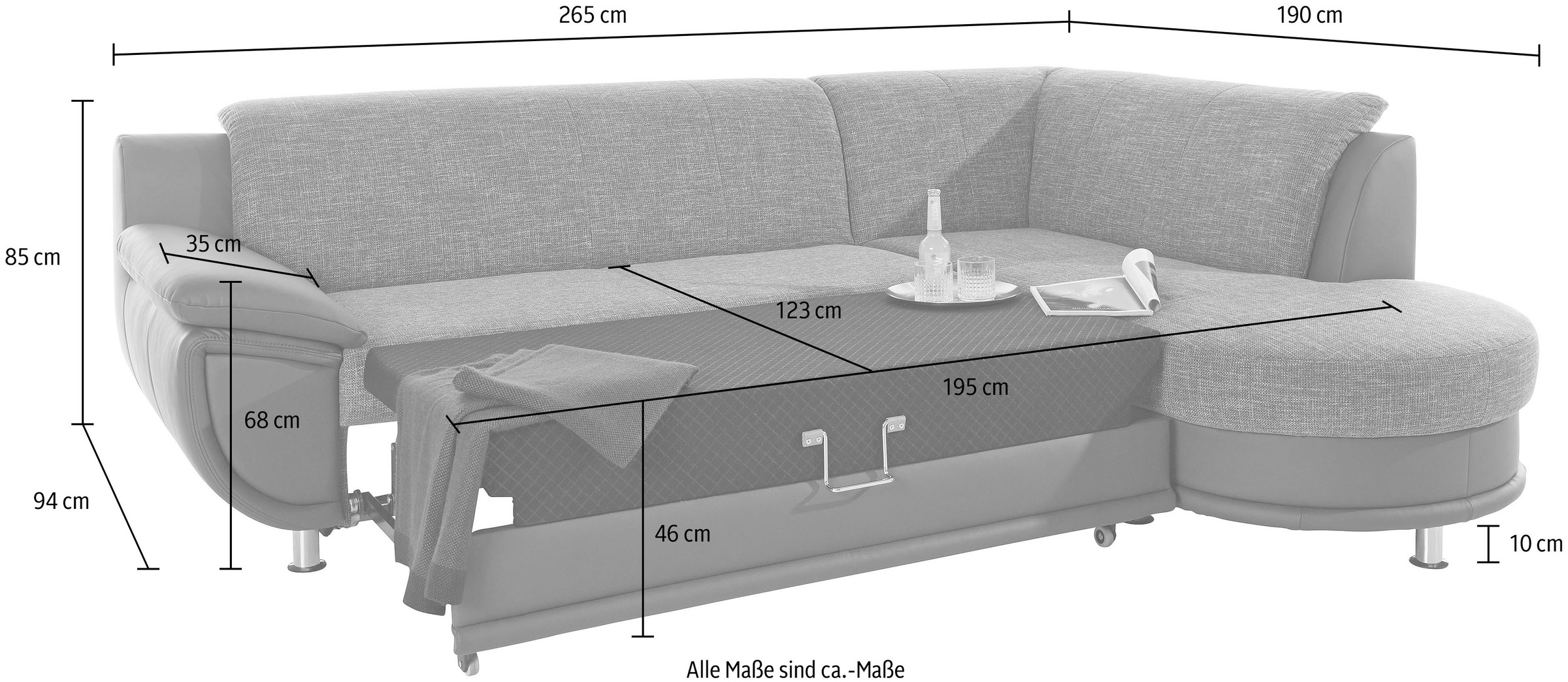 TRENDMANUFAKTUR Ecksofa »Rondo 3, zeitlos und bequem, Materialmix, breite Armlehnen, L-Form«, wahlweise mit Federkern für mehr Komfort, wahlweise mit Bettfunktion