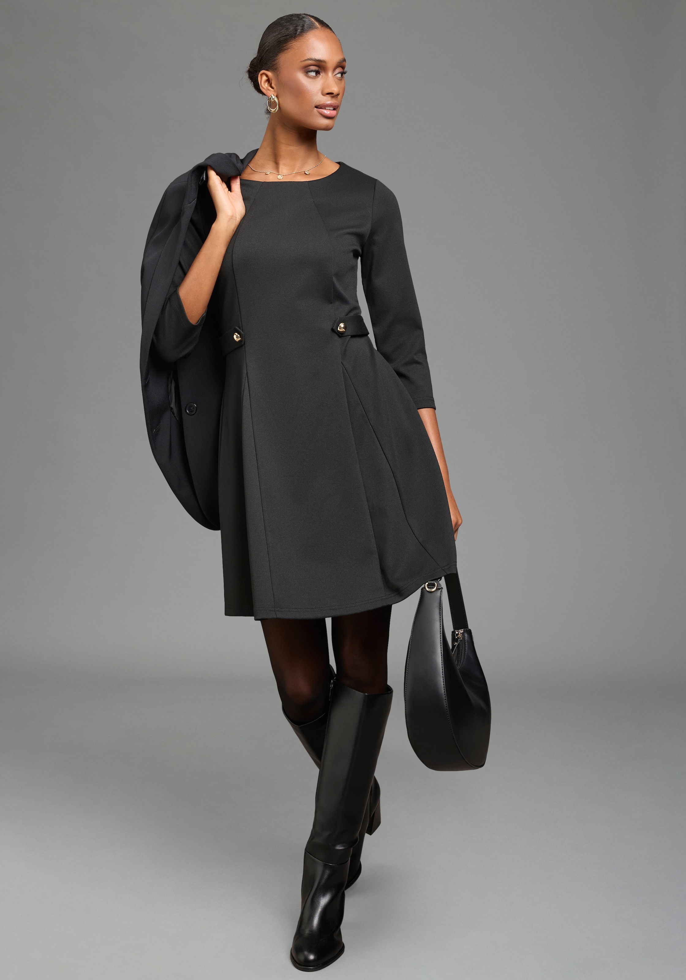 Laura Scott Jerseykleid Ohne Tasche | Ohne Taschen in extrakurzer A-Linie, mit 3/4-Ärmeln