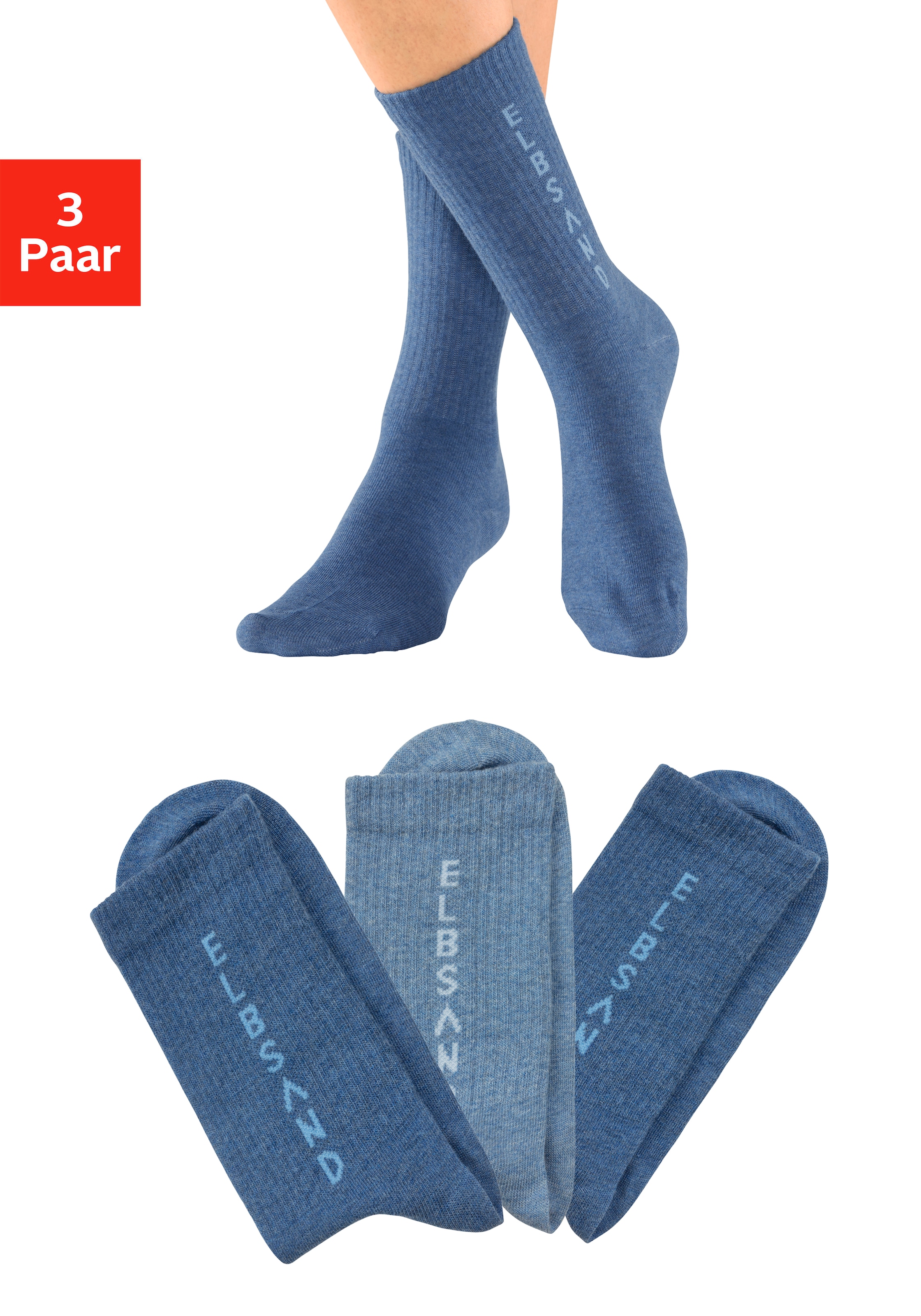 Elbsand Socken Packung, 3 Stk. tlg. mit eingestricktem Schriftzug günstig online kaufen