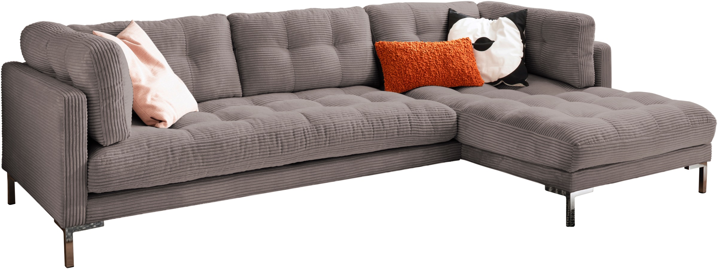 Trends by HG Ecksofa "Landau L-Form" in Cord-Stoff mit Metallfuß günstig online kaufen