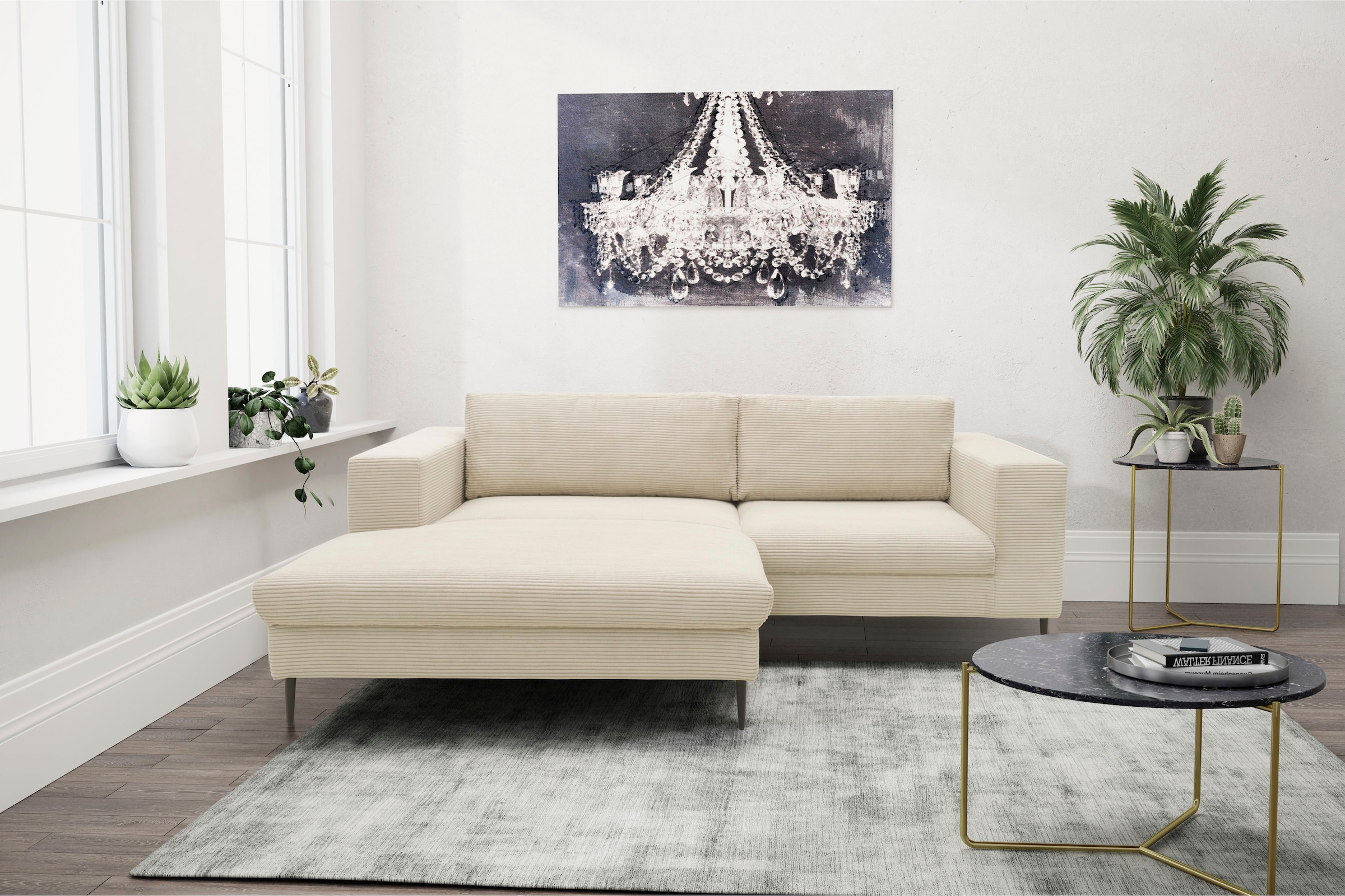 DOMO collection Ecksofa "Modica kompakt und elegant, Breite 244, L-Form" Auch in Cord, Fußhöhe passend für gängige Saugroboter