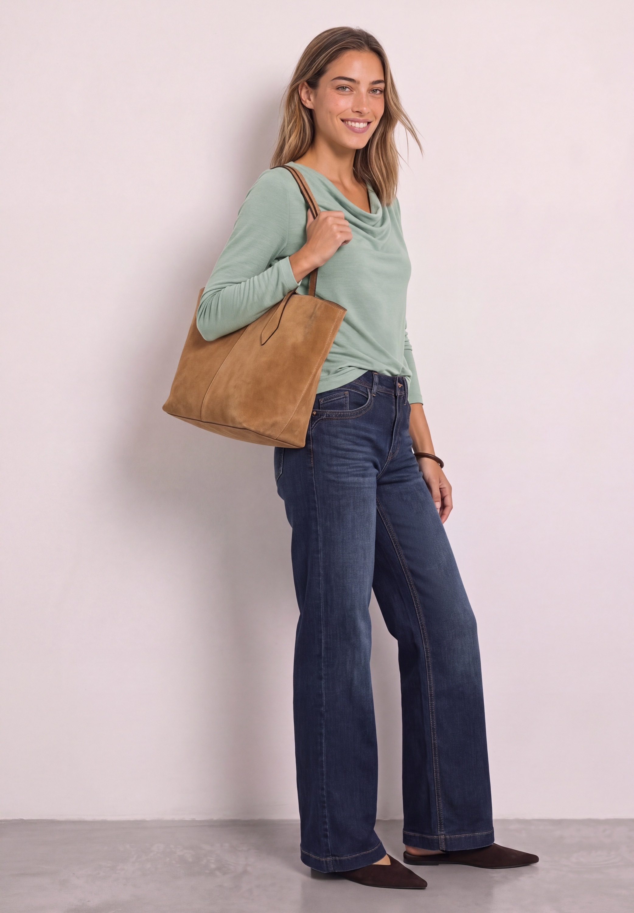 STREET ONE Langarmshirt mit Wasserfallausschnitt