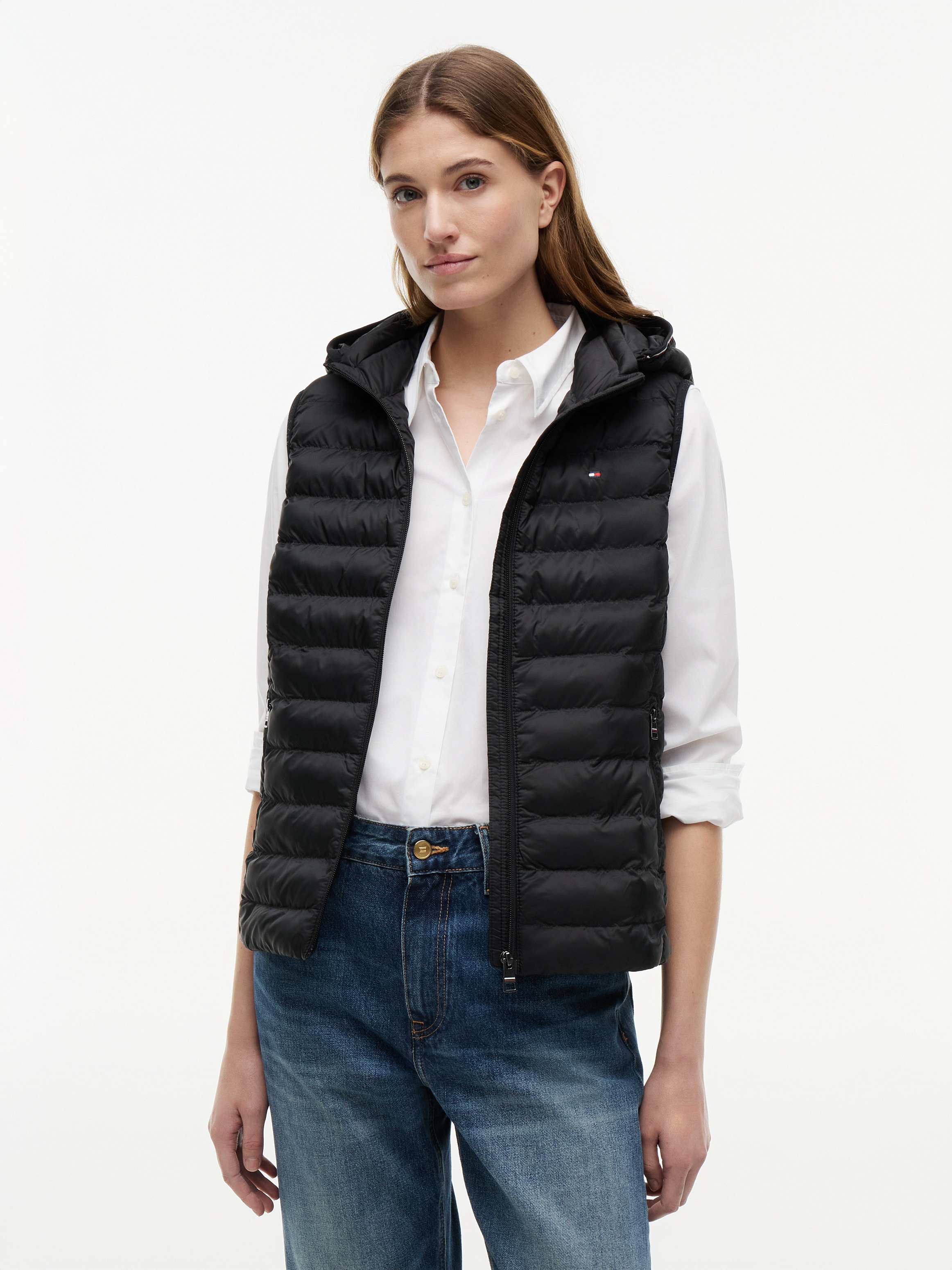 Tommy Hilfiger Steppweste "LW PADDED GLOBAL STRIPE VEST" Global Serie TH WOMEN, abnehmbare Kapuze, Übergangsweste