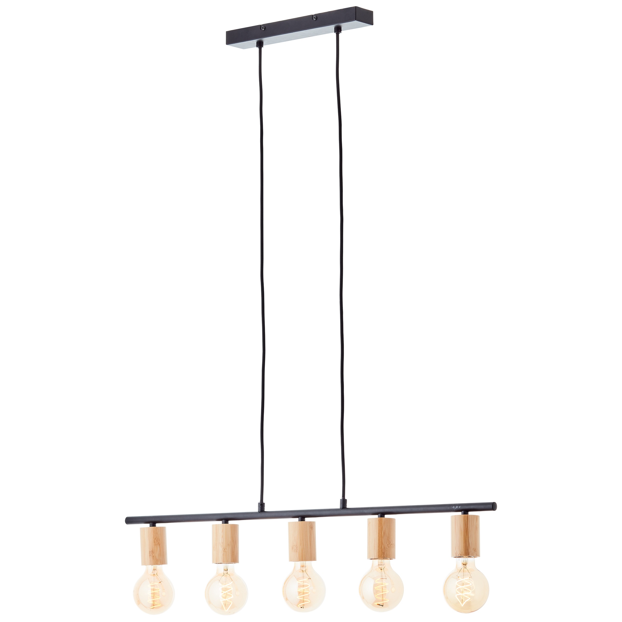 Brilliant Pendelleuchte »Kerry«, 5 flammig, Leuchtmittel E27 | ohne Leuchtmittel, 113 x 80 x 5 cm, 5 x E27, kürzbar, Metall/Bambus, schwarz/natur