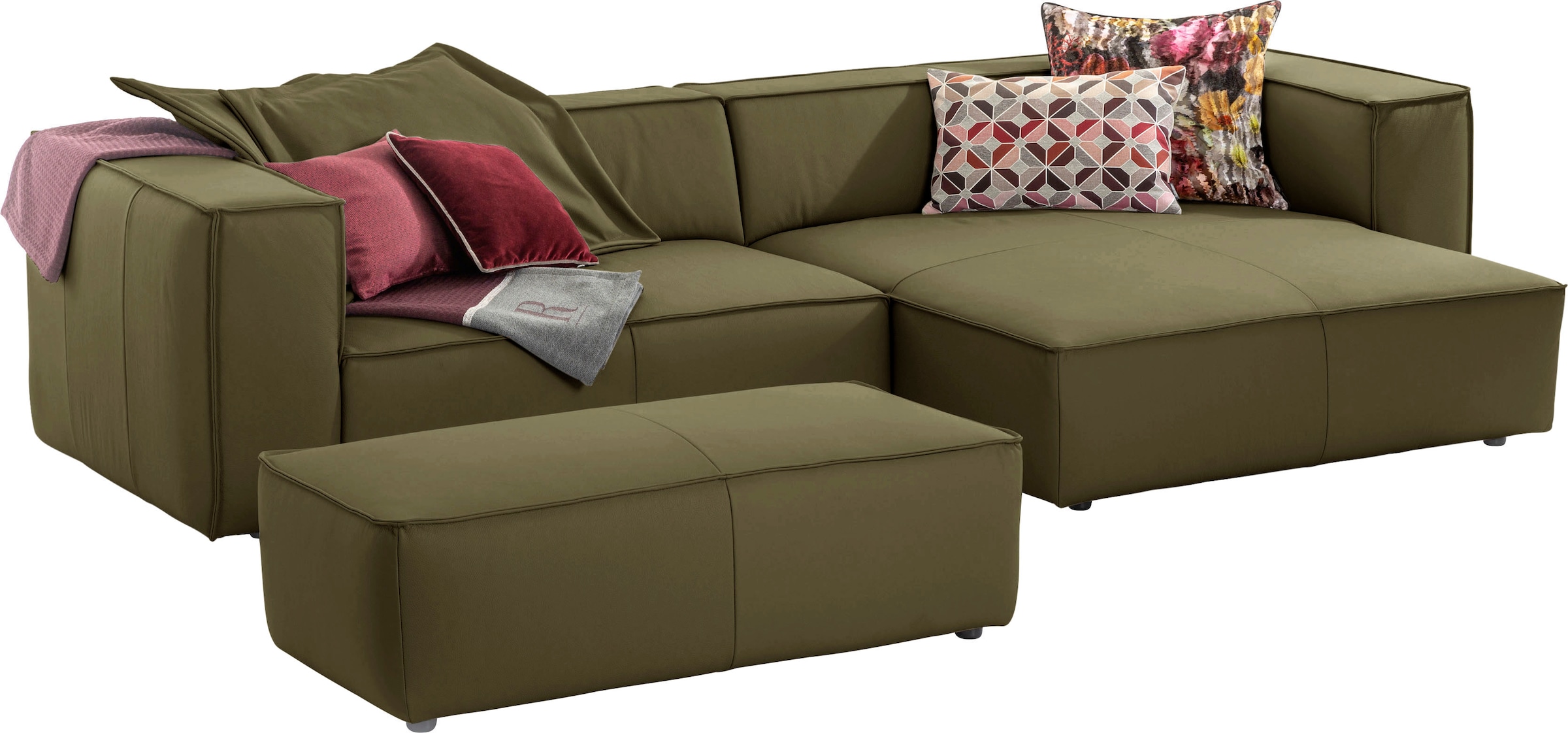 W.SCHILLIG Ecksofa »around-the-block«, (Spar-Set), inklusive Hocker, mit eleganter Biese, mit Federkern