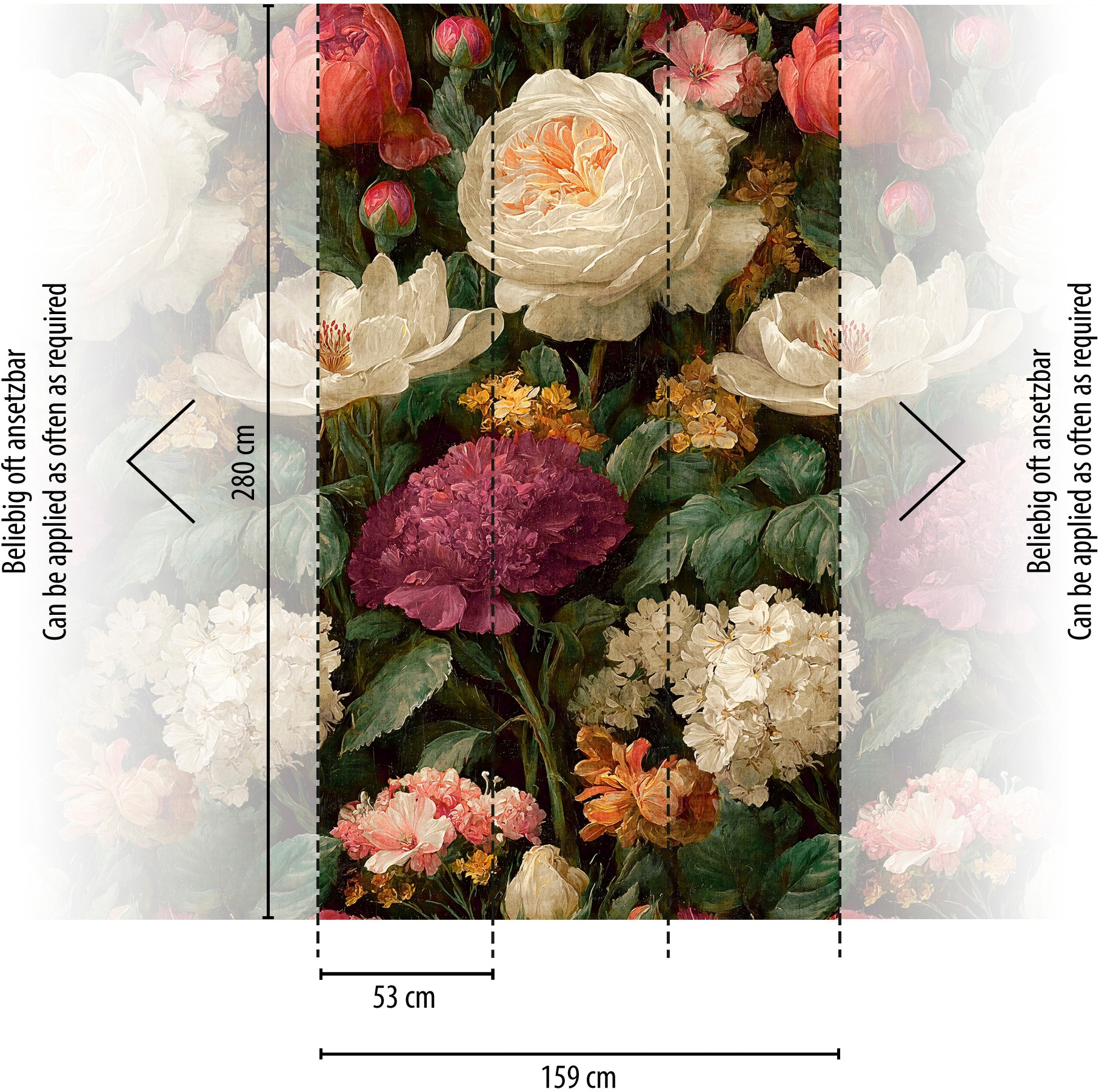 living walls Fototapete »The Wall 4 Flowers – Üppige Rosenblüten Vlies-Fototapete« botanisch | floral | matt leicht strukturiert Üppige Rosenblüten mit natürlicher Tiefenwirkung