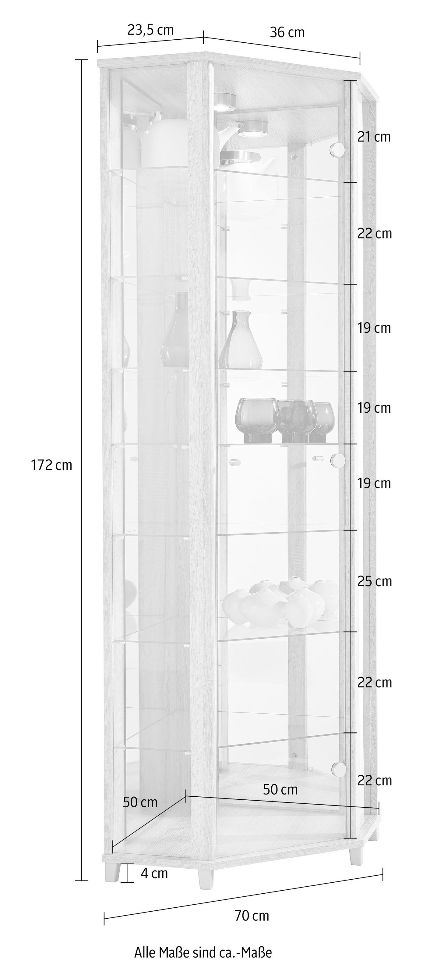 fif möbel Eckvitrine »TRIO Höhe ca. 172 cm, ink. Beleuchtung«, Eckvitrine/Glasvitrine 1x Glastür, perfekt für Sammler, Sammlervitrine