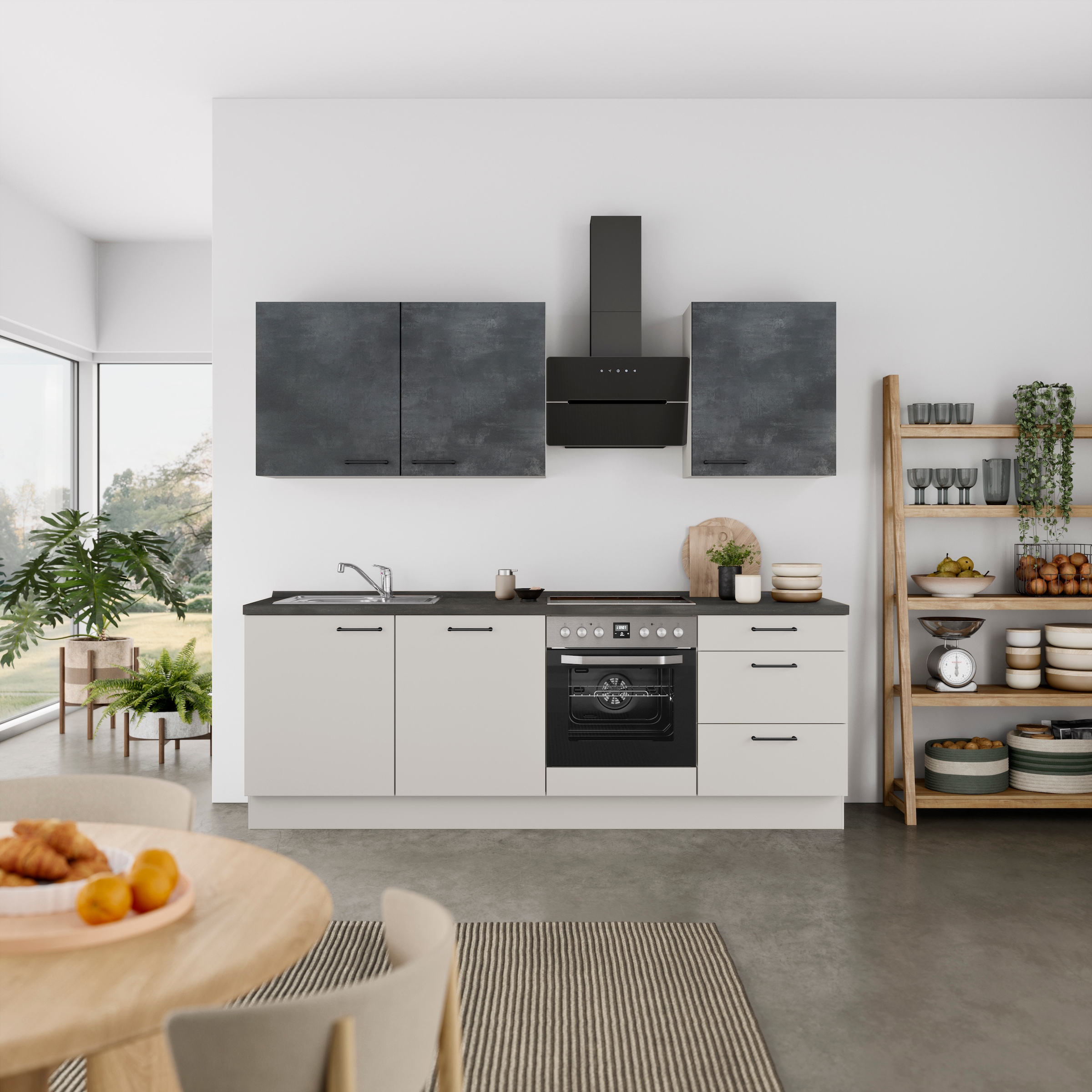 nobilia® Küchenzeile »"MIAMI", Ausrichtung wählbar, Breite 240 cm« vormontiert, wahlw. mit unterschiedlichen E-Geräten-Sets