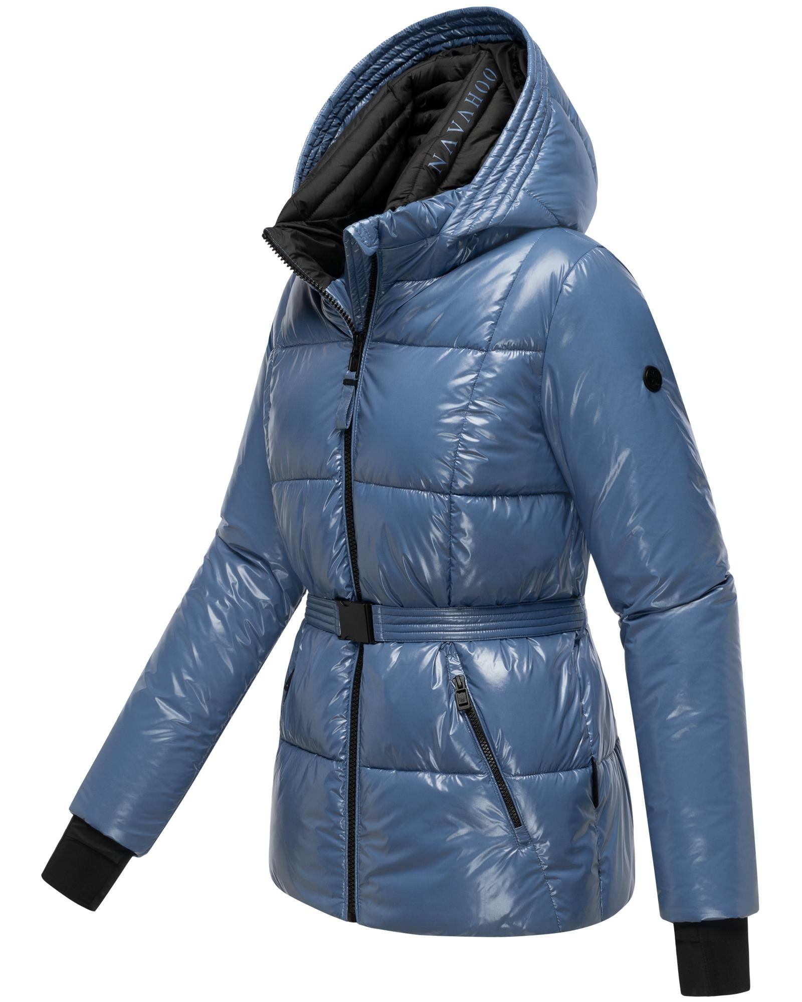 Navahoo Steppjacke »Eisglanz 14« mit Kapuze Glänzende Damen Winterjacke mit Taillengürtel