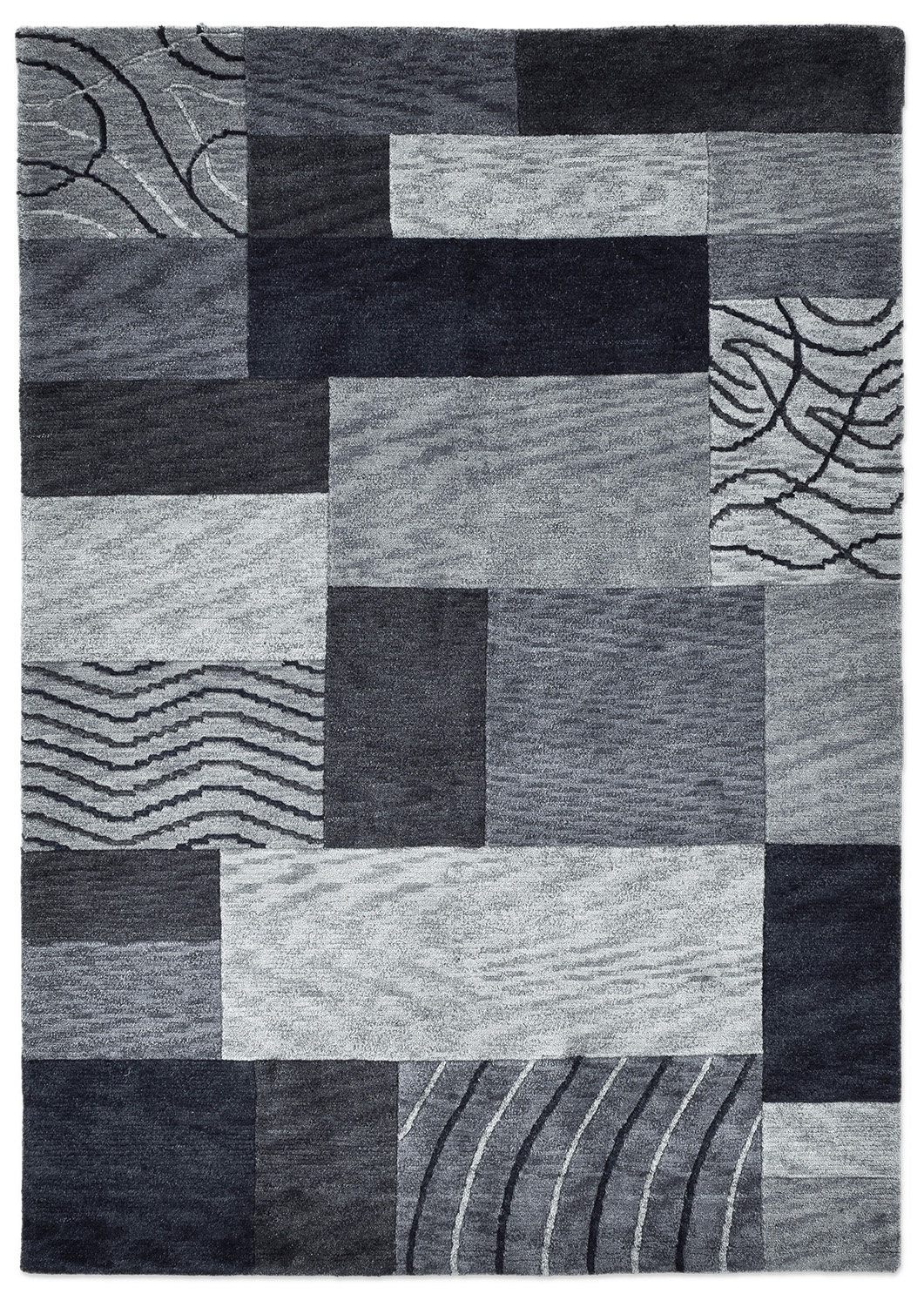 THEKO Wollteppich »Royal Domas 4028« rechteckig 14 mm Höhe Kurzflor, reine Wolle, handgetuftet, modernes Patchwork Design