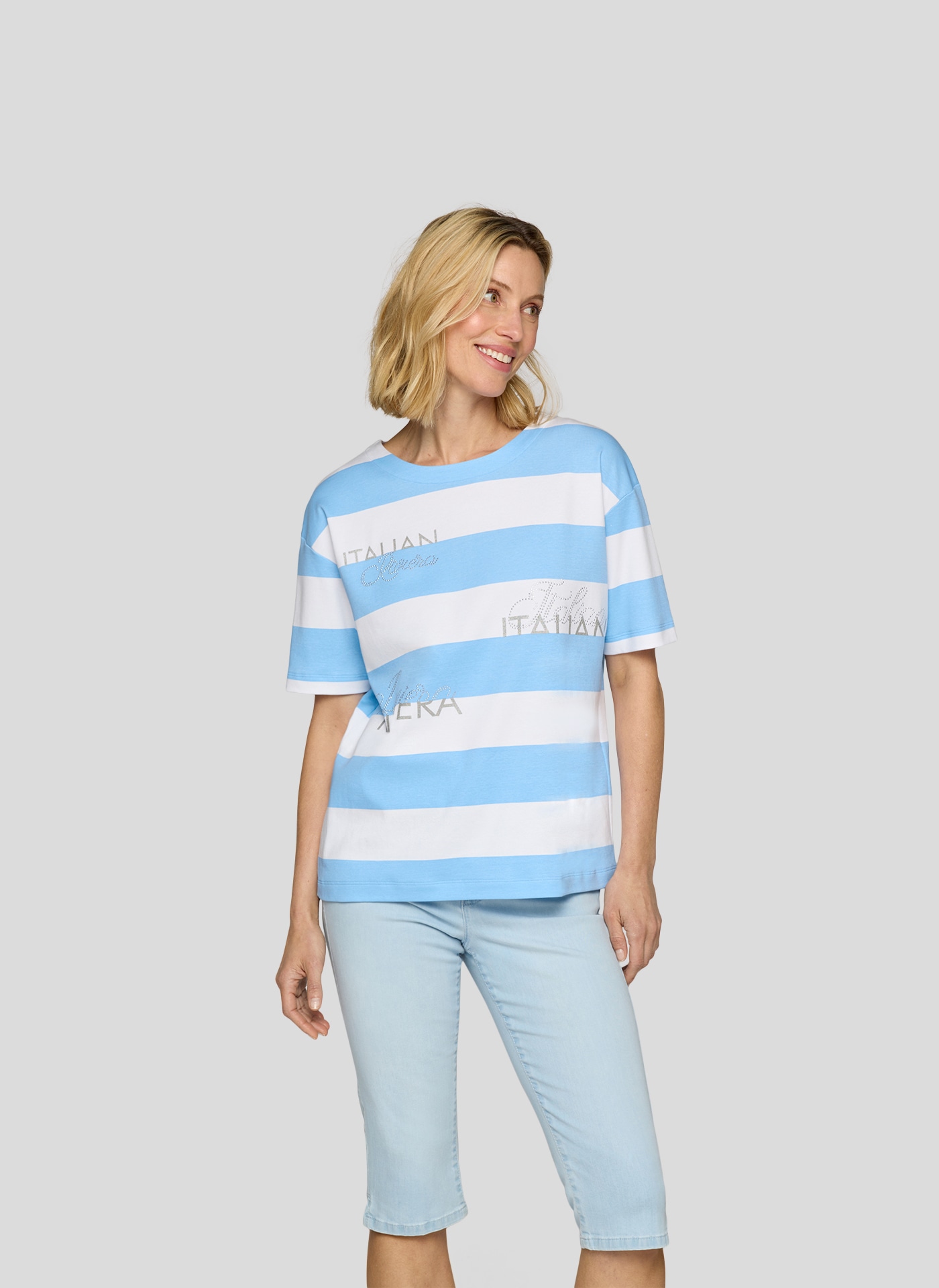 Rabe Print-Shirt "Rabe Streifenshirt mit Schriftzügen und Glitzersteinen" günstig online kaufen