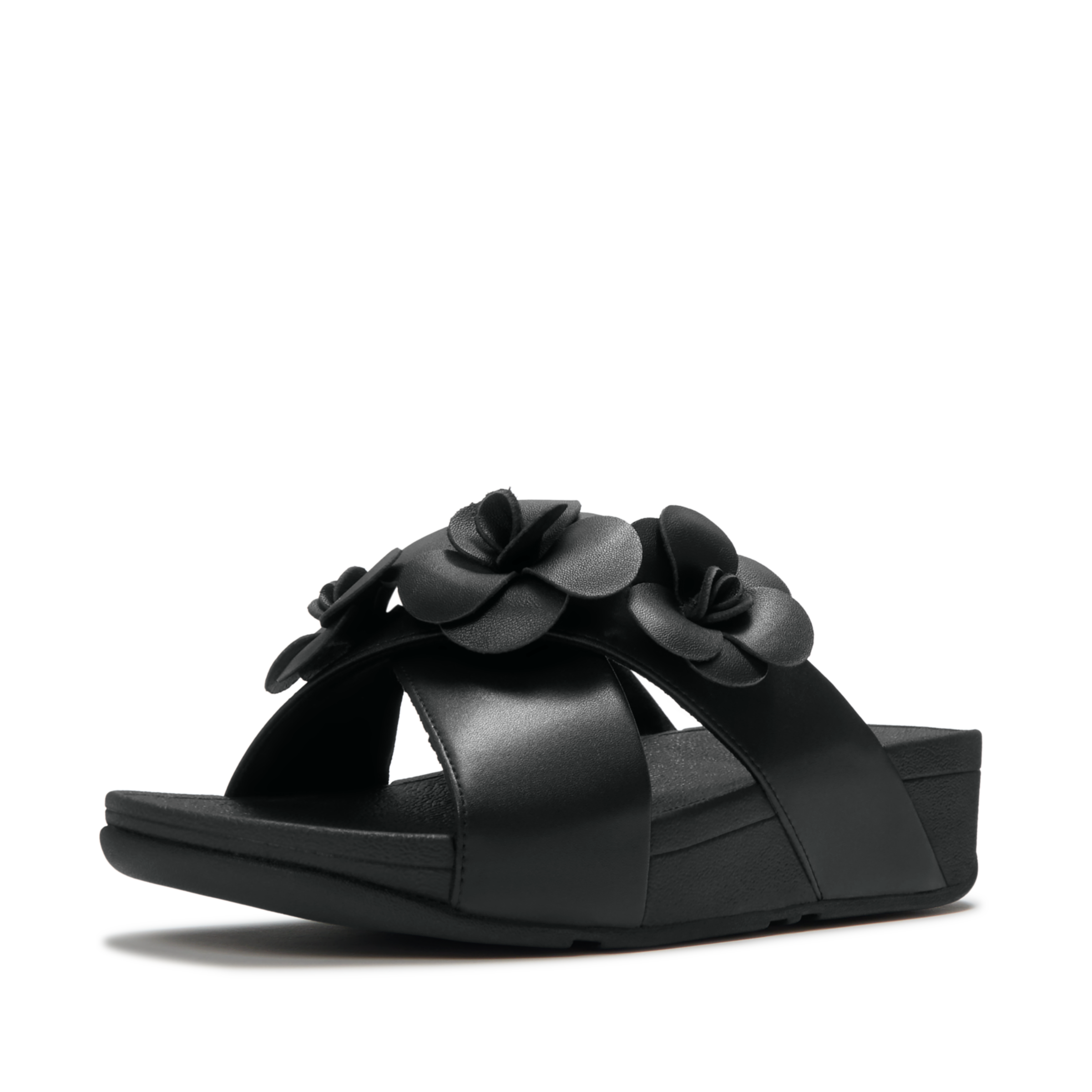 Fitflop Pantolette "LULU FLOWER CROSS SLIDES" Keilabsatz, Sommerschuh, Schlupfschuh mit dekorativen Blüten